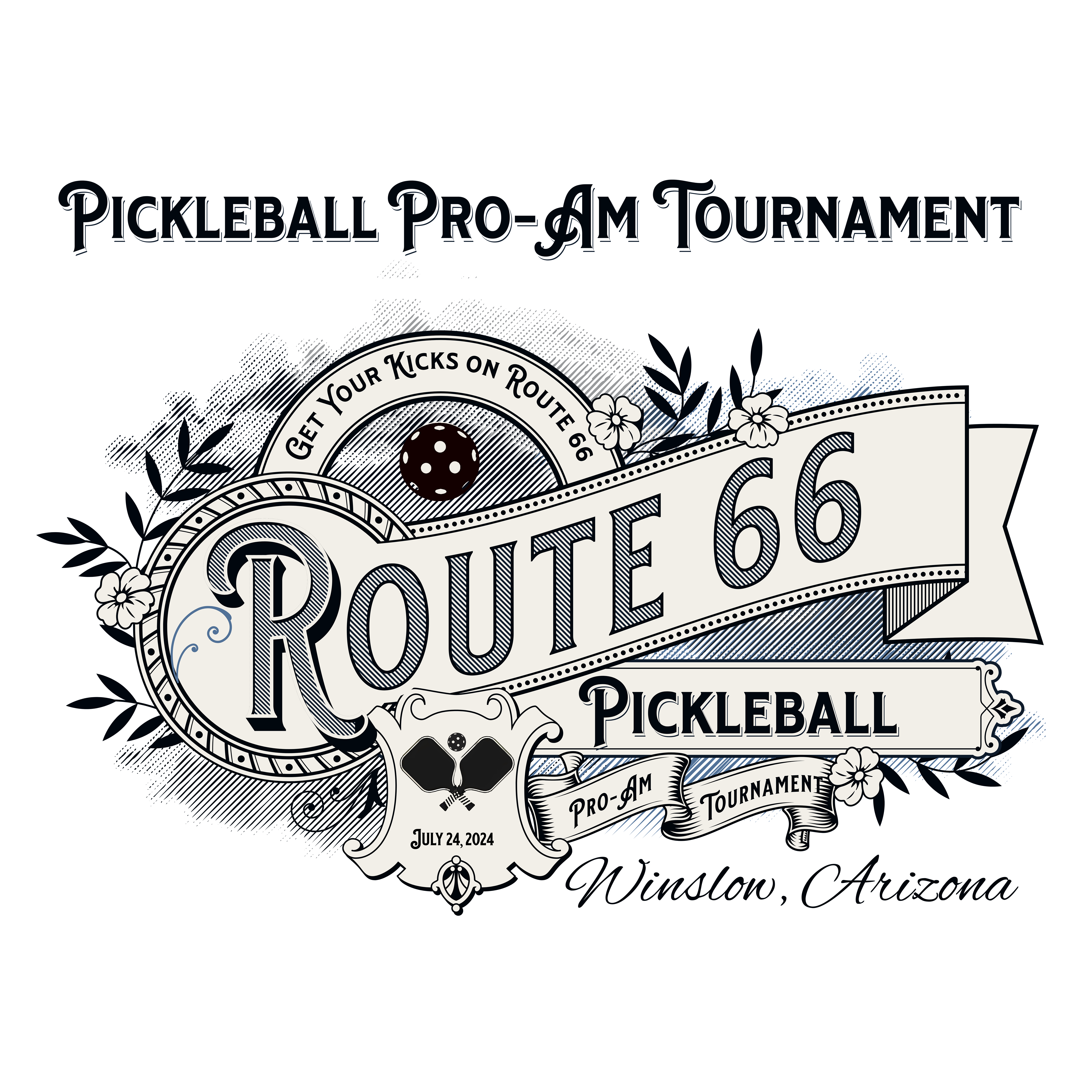 Pro-Am Pickleball Tournament on Route 66, Winslow Arizona. Fun gift TEE SHIRT for men and women. Unisex Jersey Short Sleeve Tee