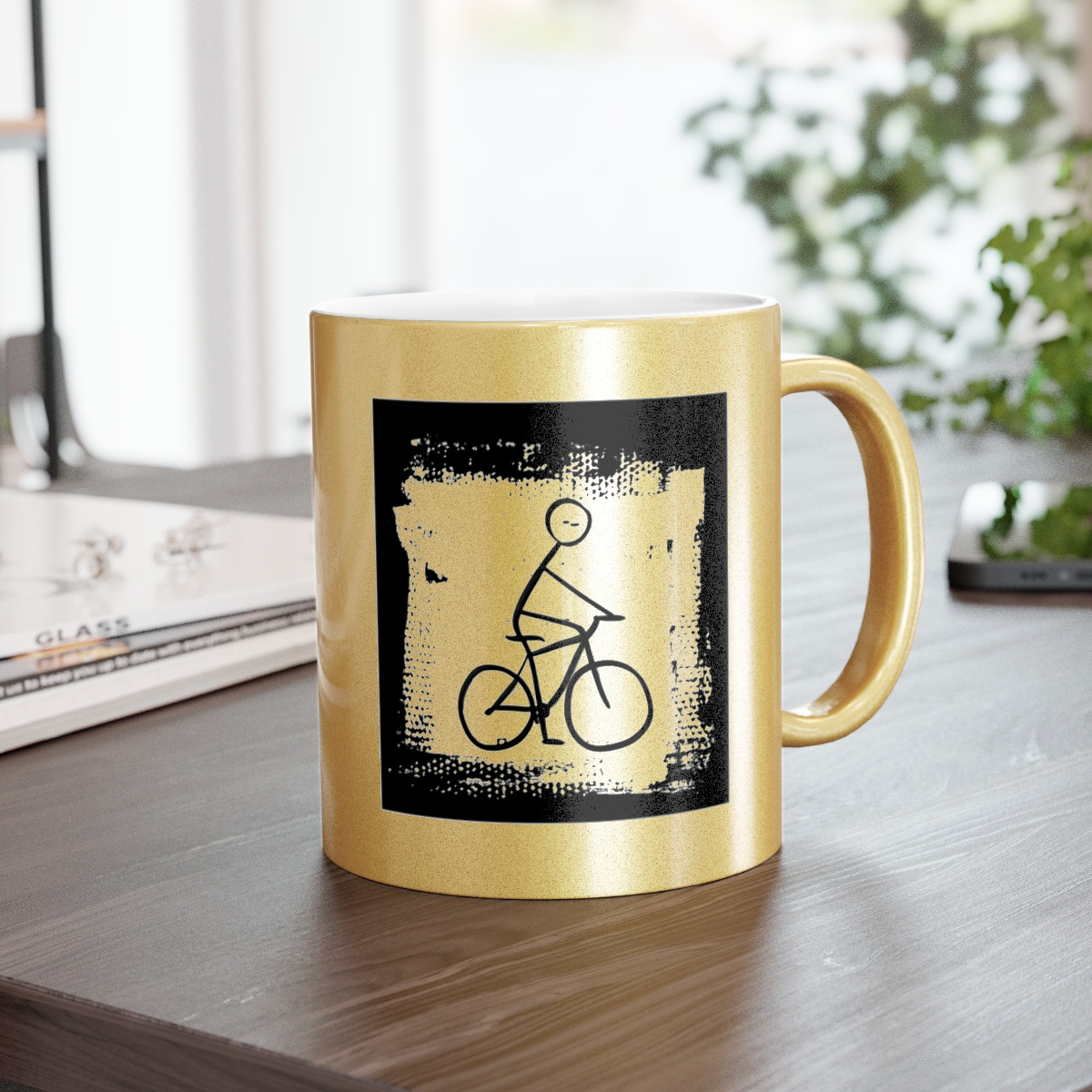 Kiveos Stickman Bicycle Metallic Mug (Silver\Gold)