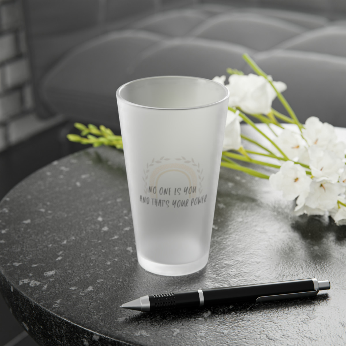 Kiveos Motivation 01 Frosted Pint Glass, 16oz