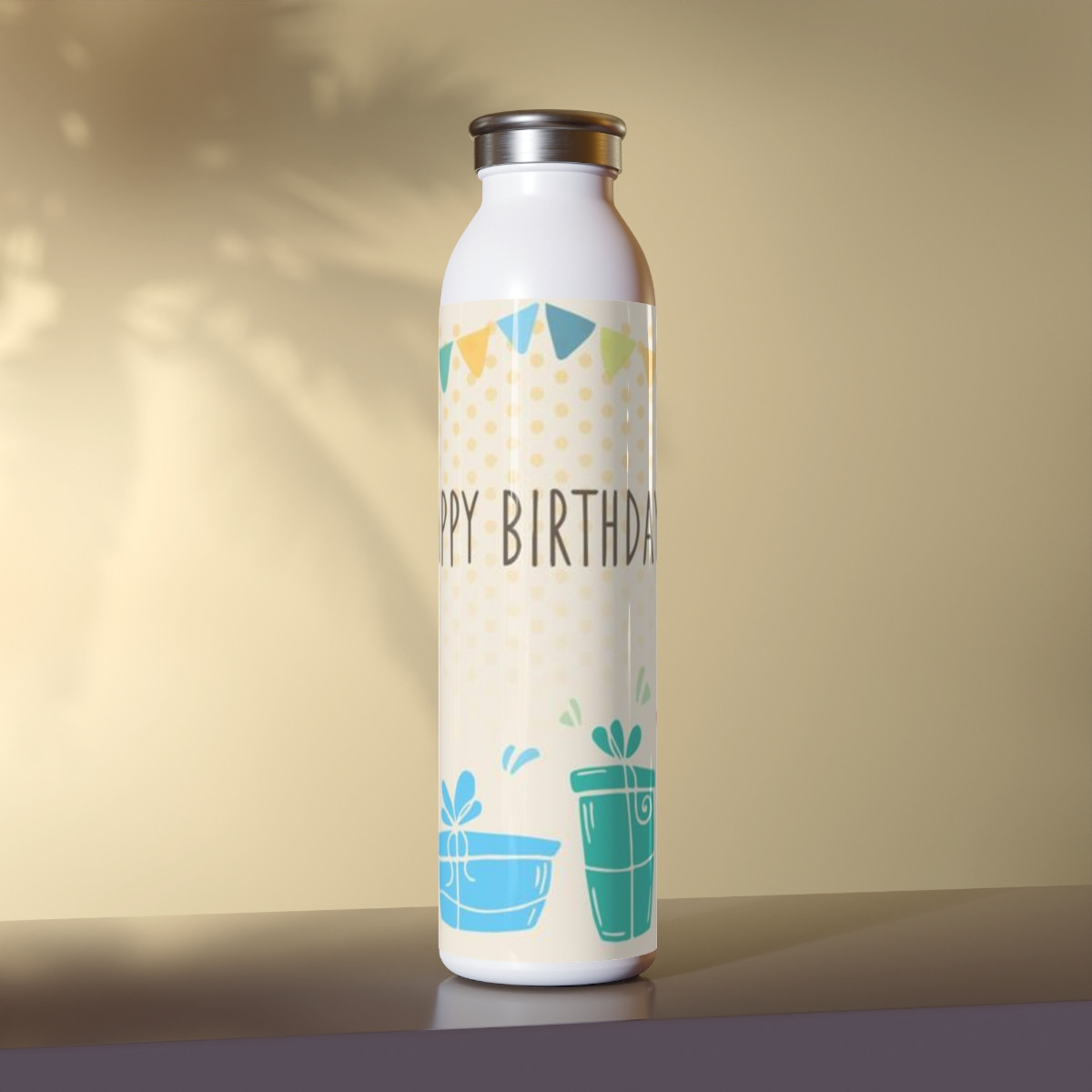 Kiveos Happy Birthday 01 Slim Water Bottle 20oz