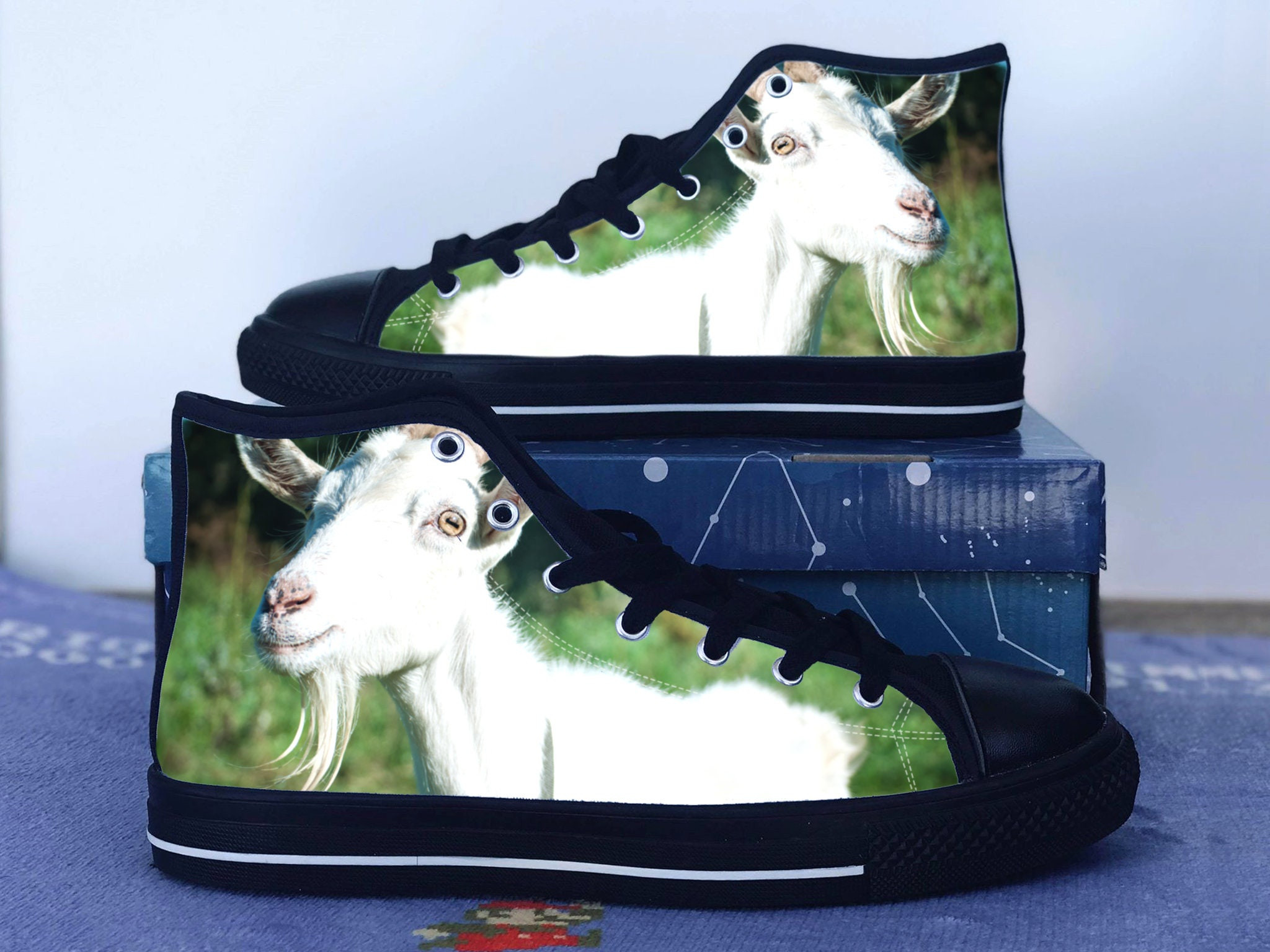 Goat Shoes, GOAT Converse Style Shoes,  Greatest Of All Time Fan Gift Idea, Women's Men's High Top Sneakers