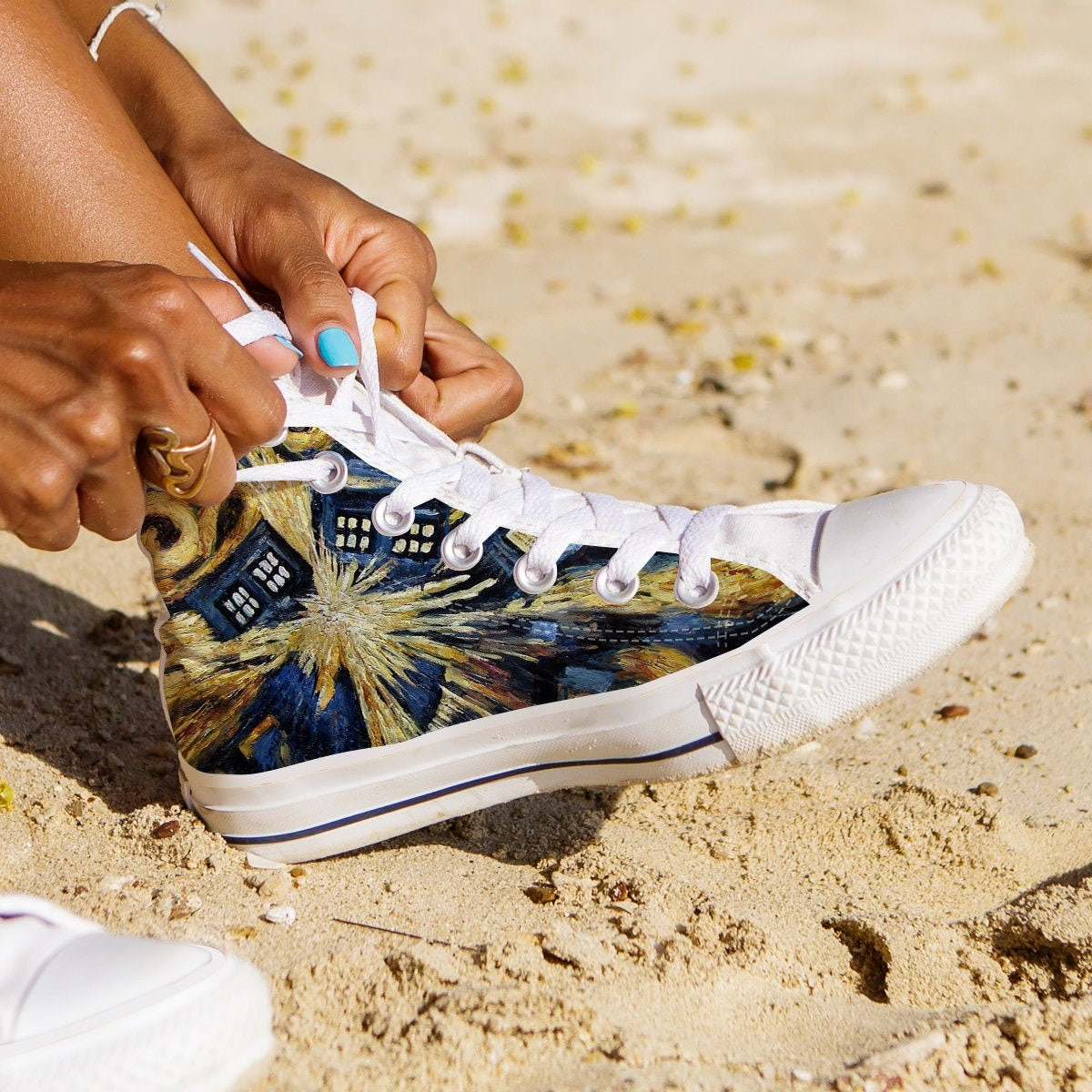 Dr Who Shoes, Dr Who Van Gogh Converse Style Shoes, Doctor Who Fan Gift Idea, Women's Men's High Top Sneakers