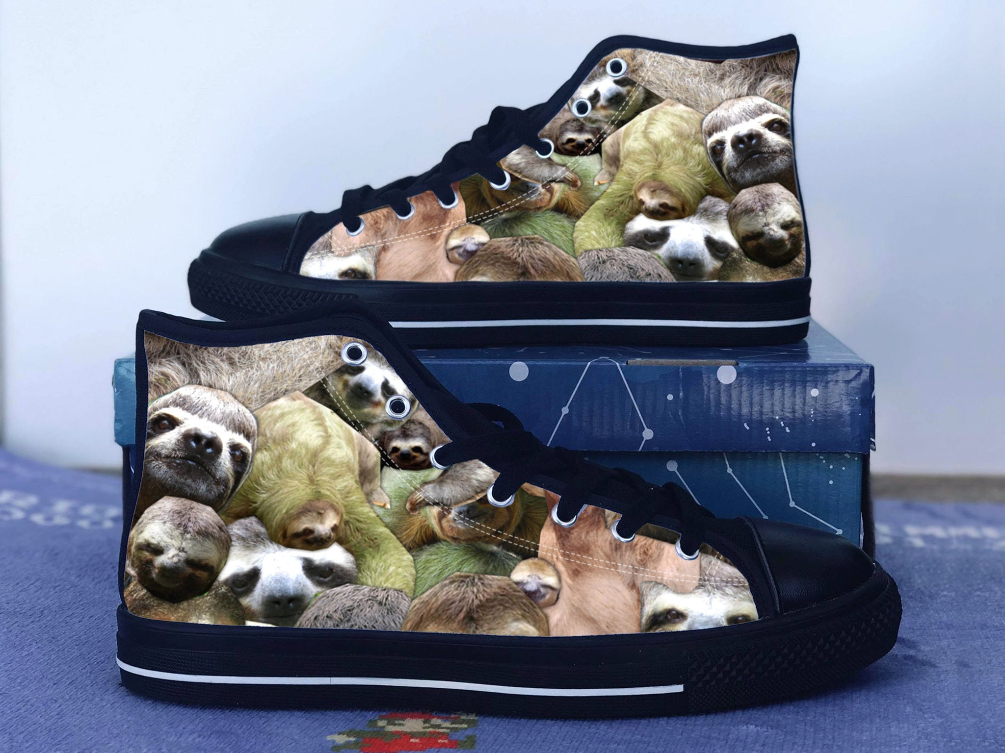 Sloth Shoes, Sloth Converse Style Shoes,  Animal Fan Gift Idea, Women's Men's High Top Sneakers