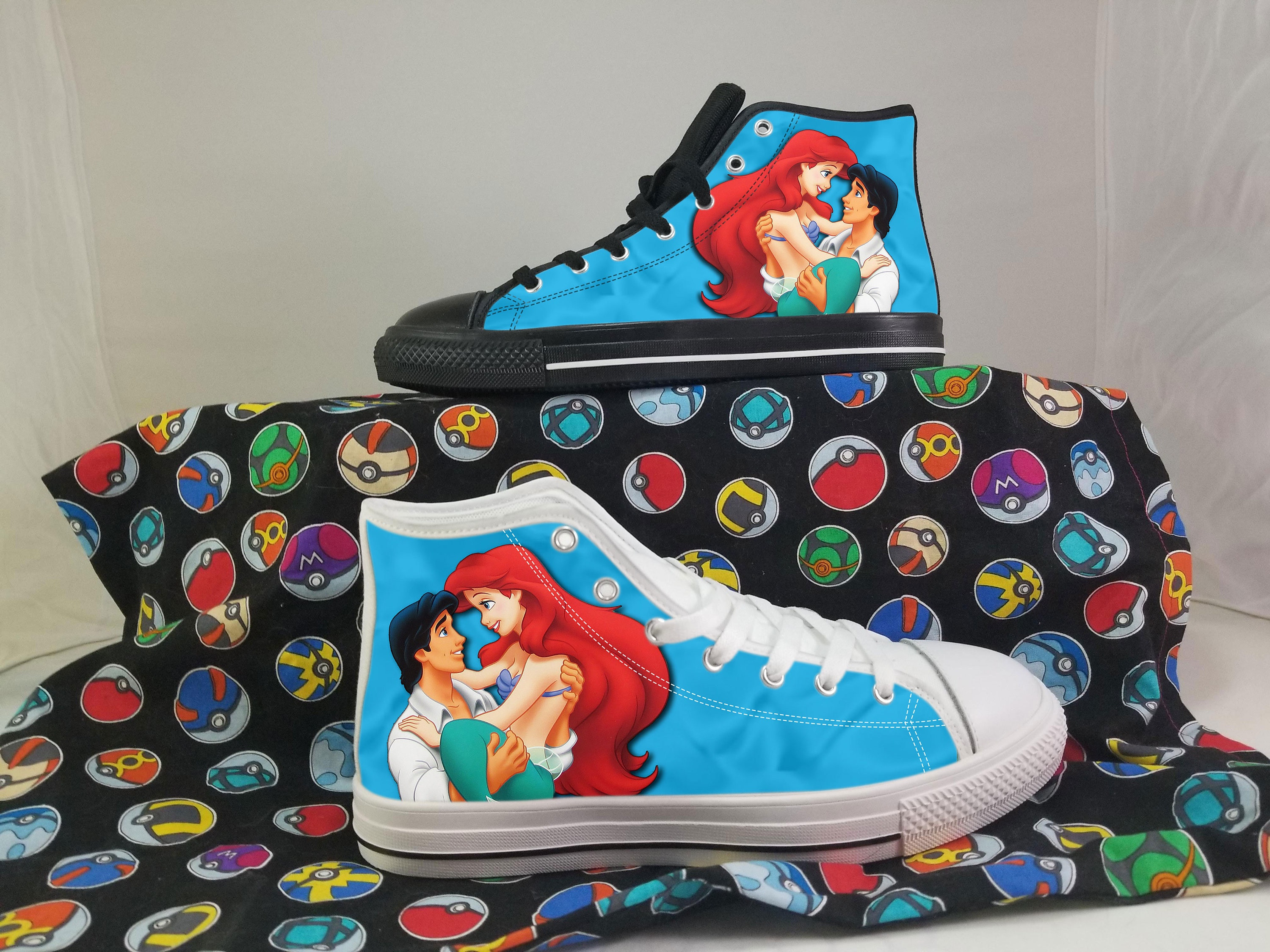 Little Mermaid Shoes, Ariel Converse Style Shoes, Disney Princess Gift Idea, Women's Men's High Top Sneakers