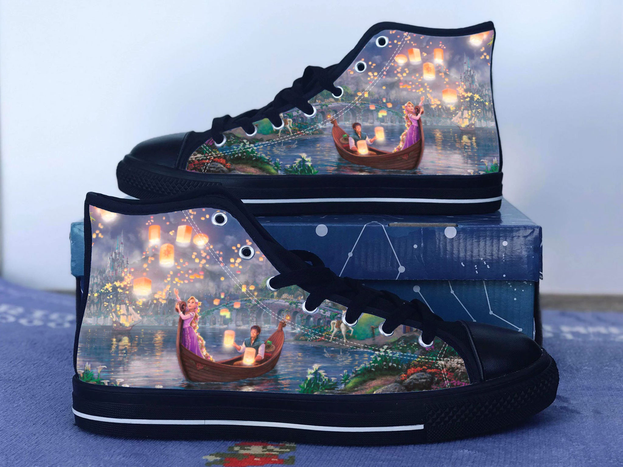 Tangled Shoes, Tangled Converse Style Shoes, Disney Gift Idea, Women's Men's High Top Sneakers