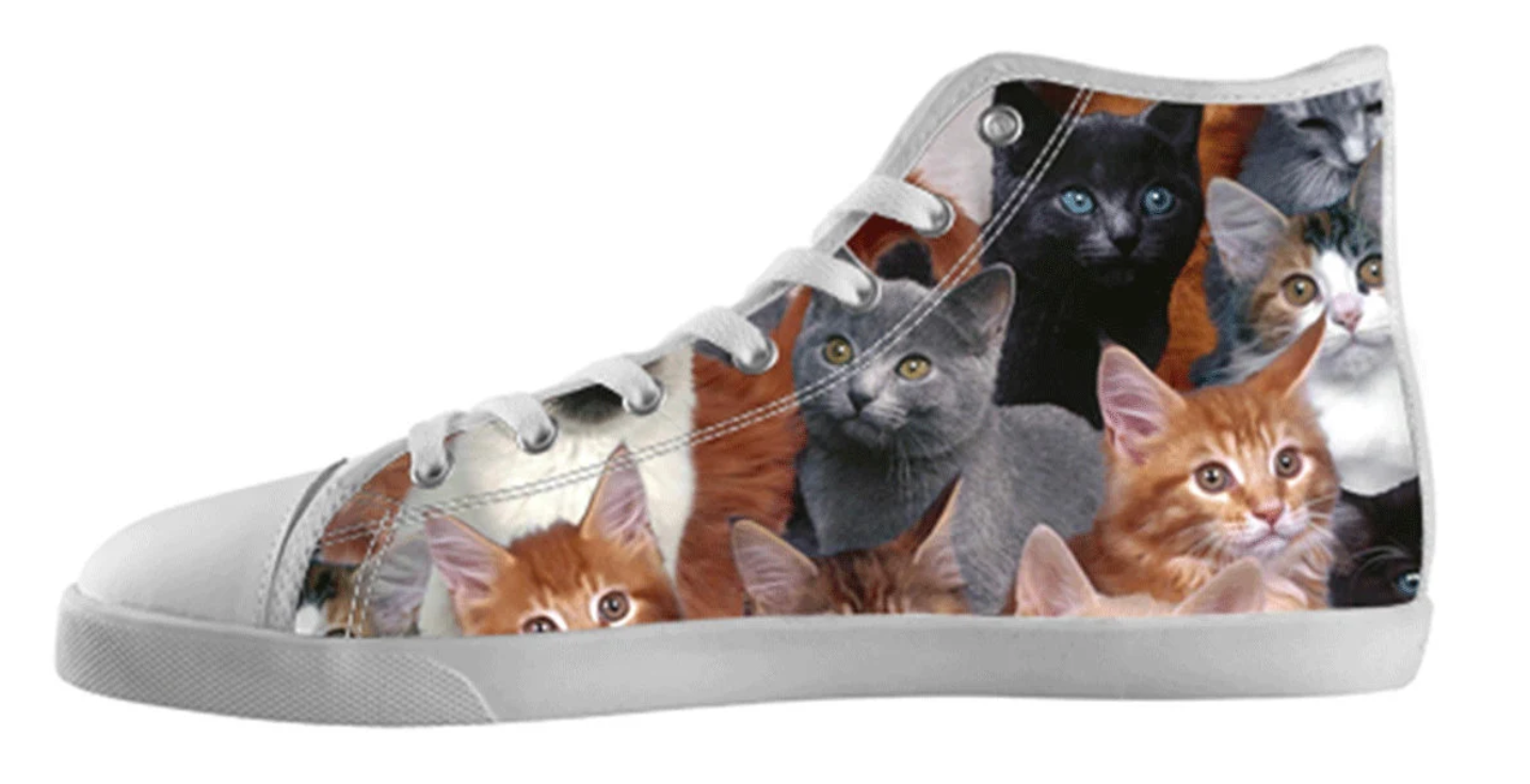 Cat Shoes, Kitten Converse Style Shoes,  Animal Fan Gift Idea, Women's Men's High Top Sneakers