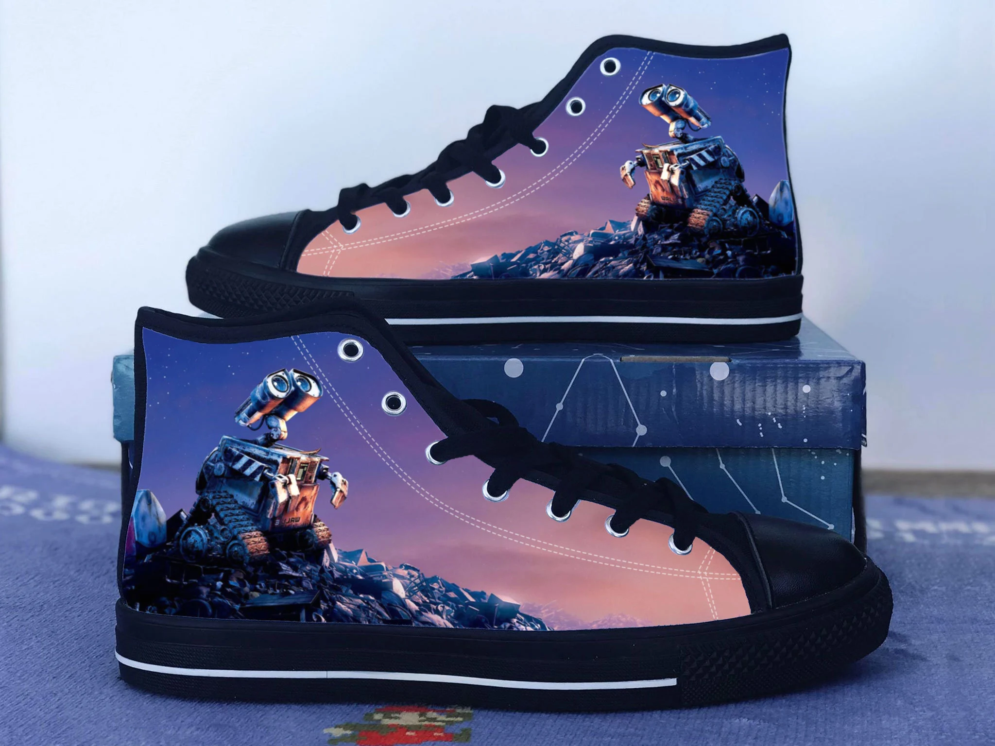 Wall-E Shoes, Wall-E Converse Style Shoes, Wall-E Fan Gift Idea, Women's Men's High Top Sneakers