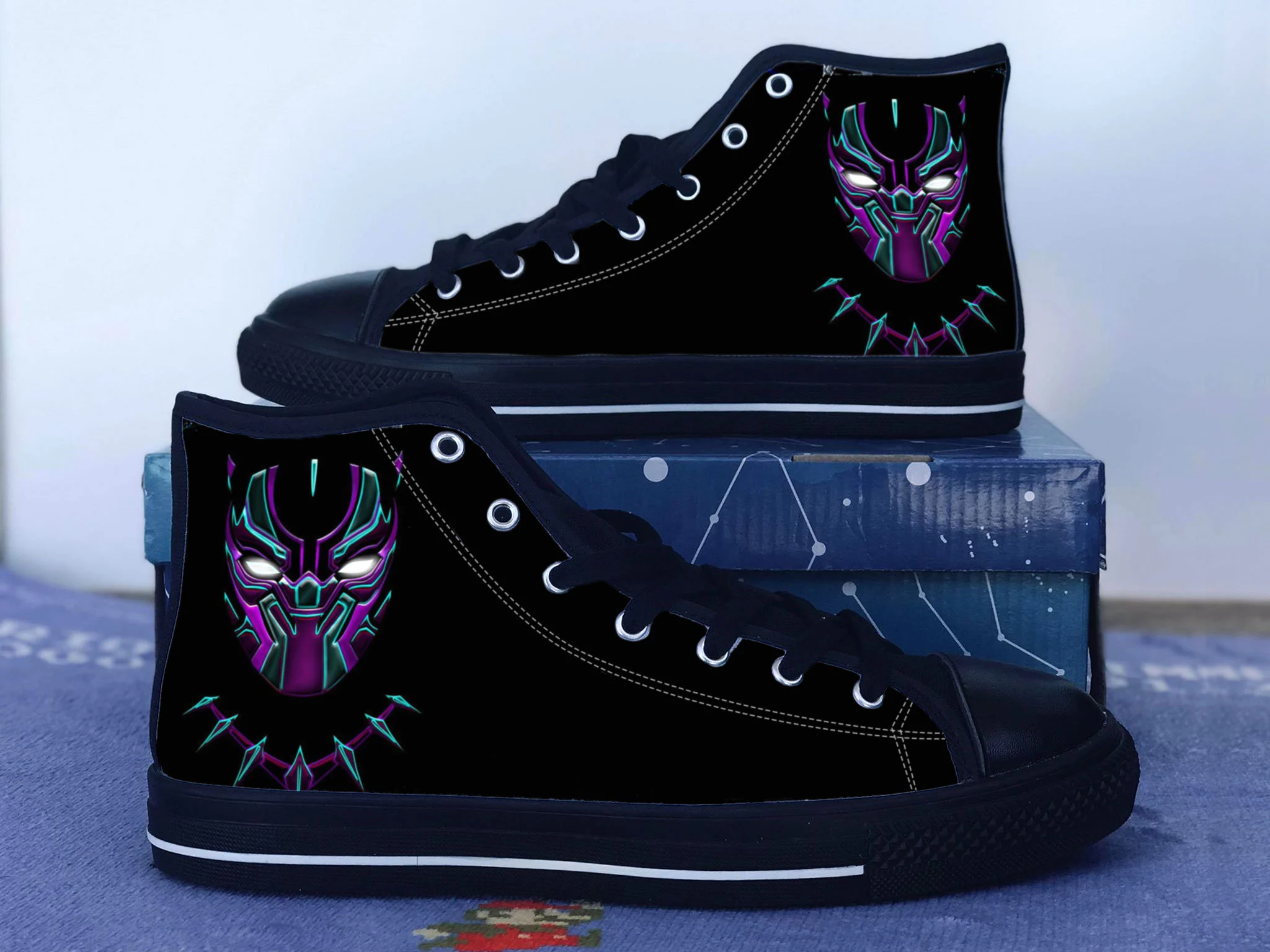 Black Panther Shoes, Black Panther Converse Style Shoes, Black Panther Fan Gift Idea, Women's Men's High Top Sneakers