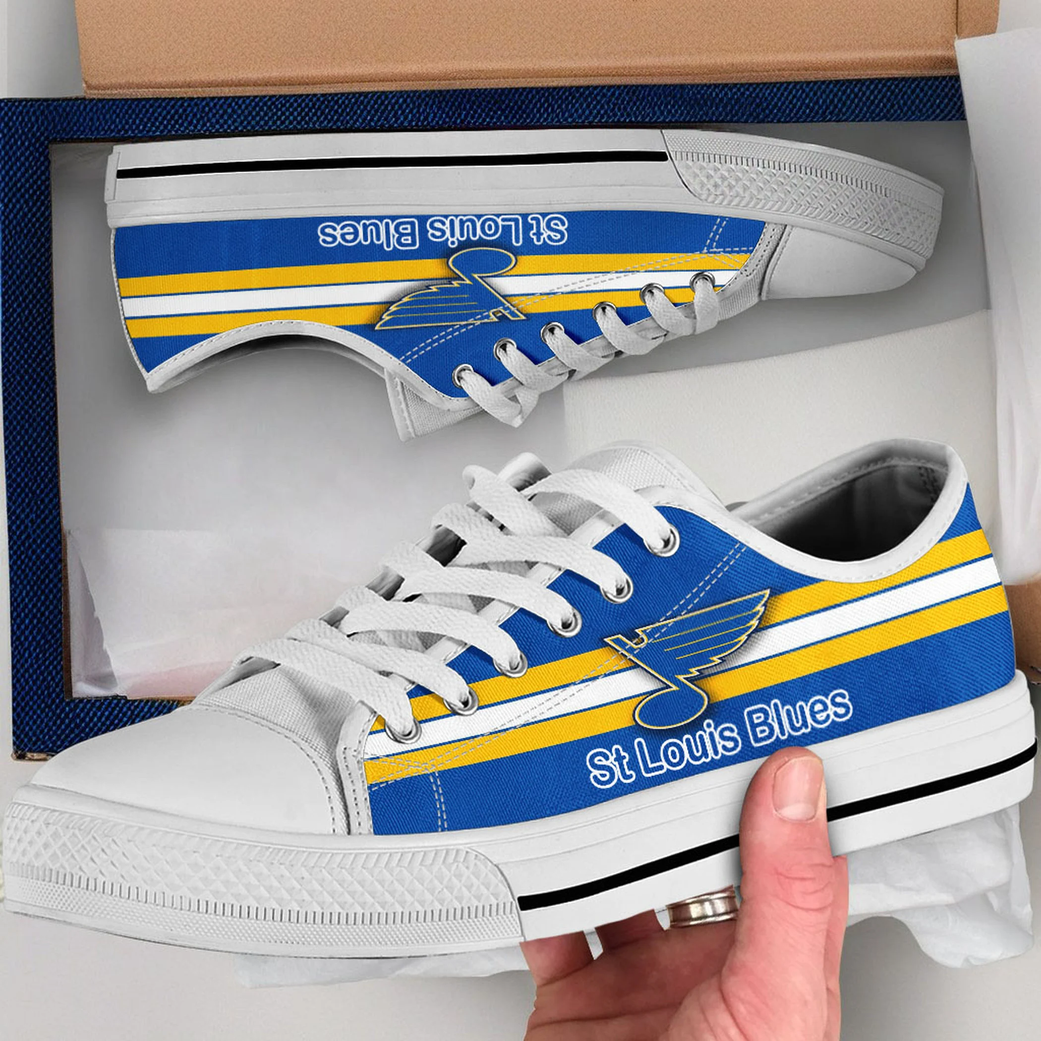 St Louis Blues Shoes, St Louis Blues Converse Style Shoes, St Louis Blues Gift Idea, Women's Men's High Top Sneakers