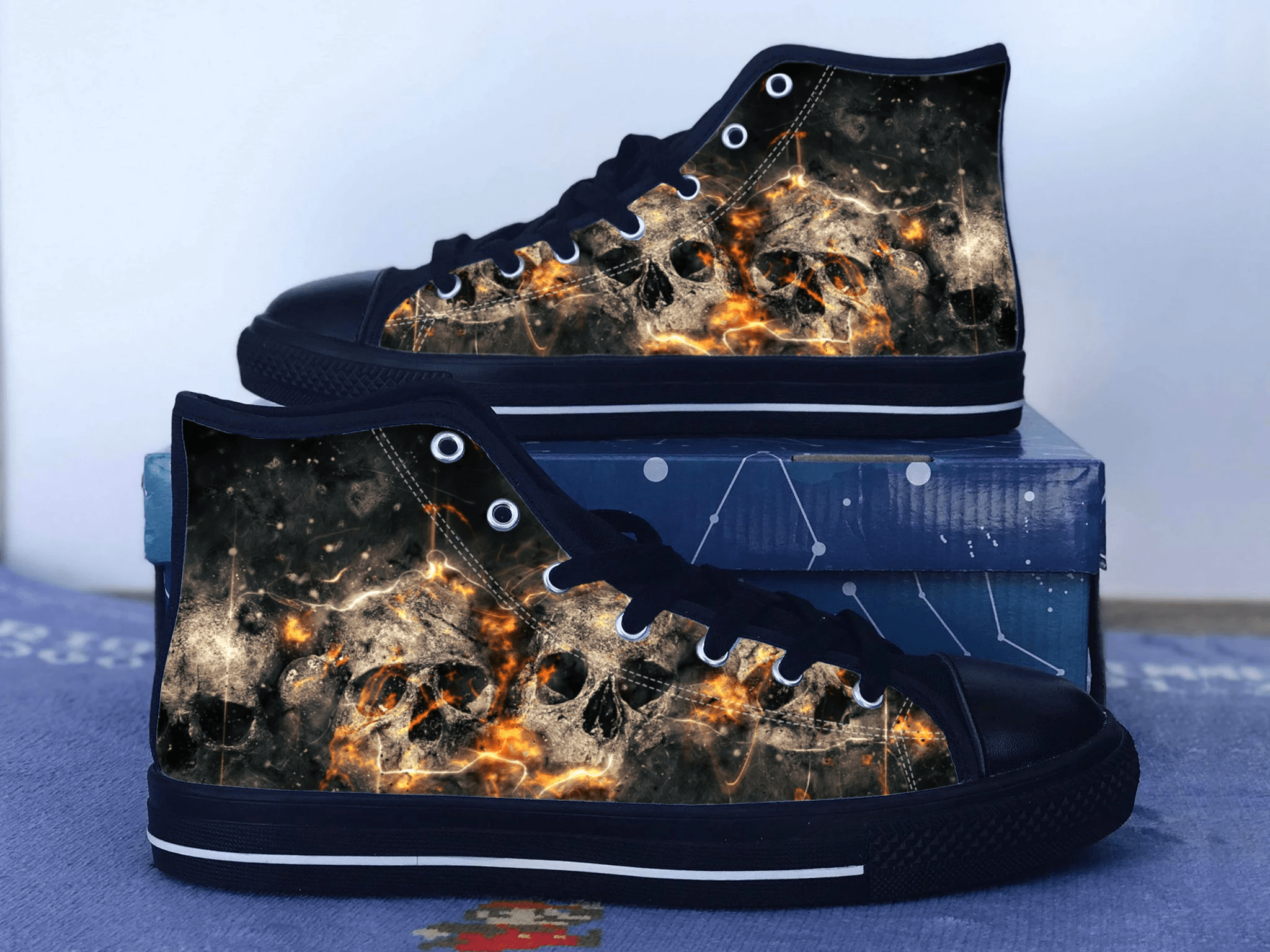 Skulls Shoes, Horror Converse Style Shoes,  Macabre Fan Gift Idea, Women's Men's High Top Sneakers