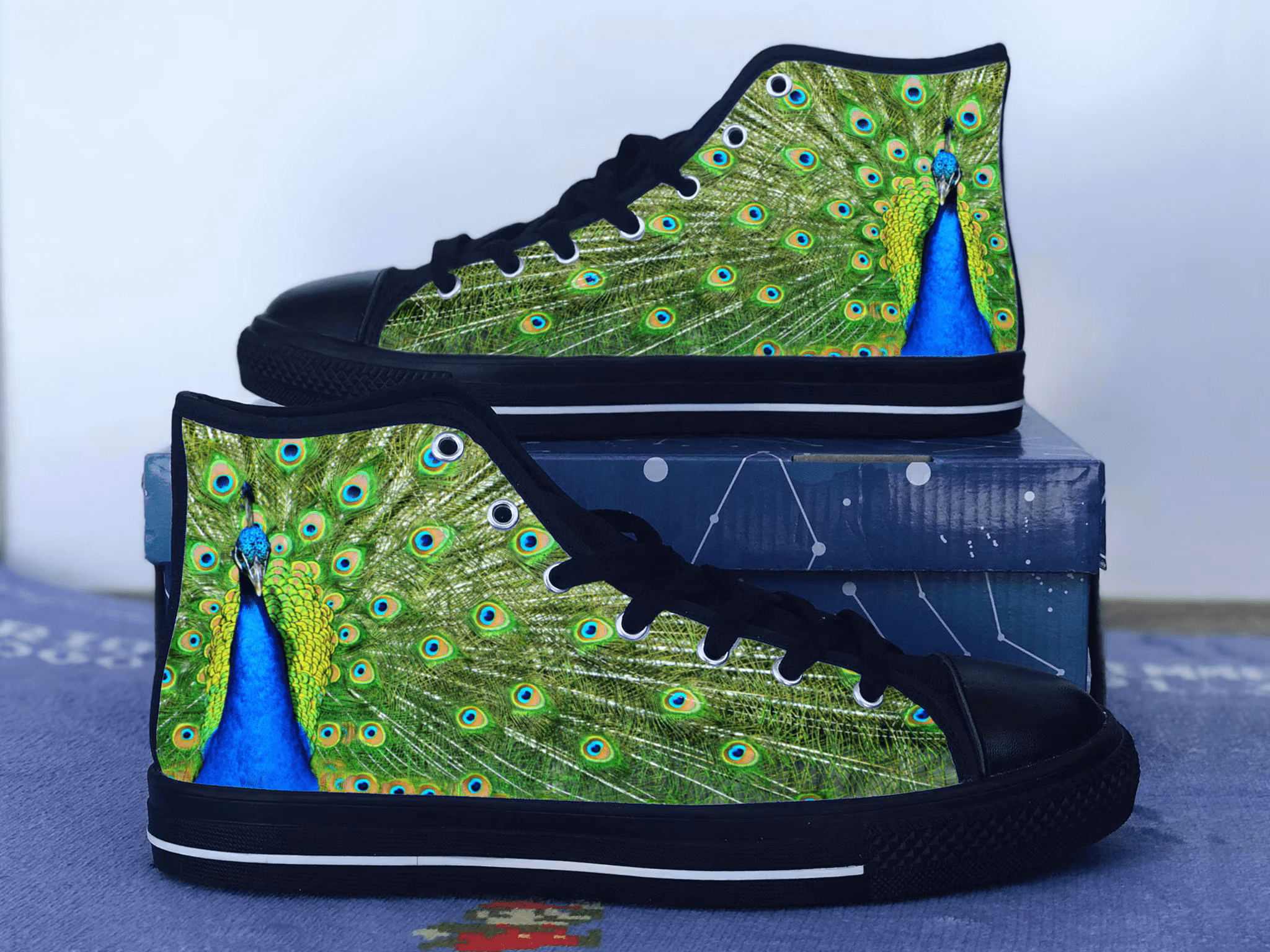 Peacock Shoes, Peafowl Converse Style Shoes,  Bird Animal Fan Gift Idea, Women's Men's High Top Sneakers