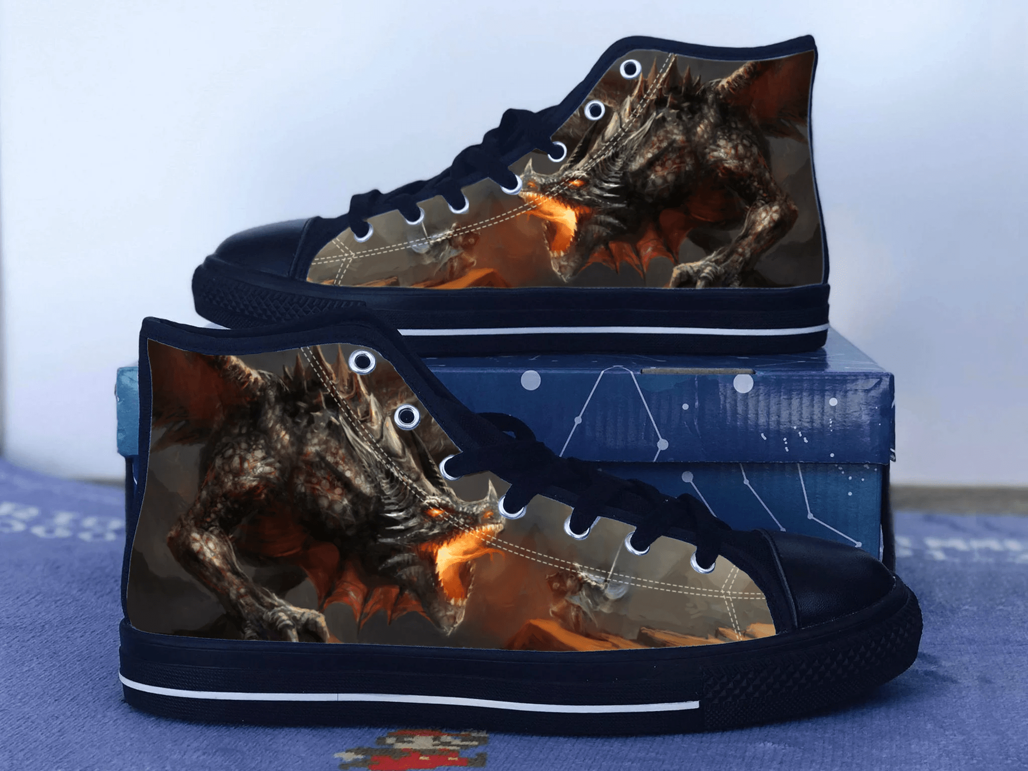 Fiery Dragon Shoes, Fantasy Converse Style Shoes,  Dragon Fan Gift Idea, Women's Men's High Top Sneakers