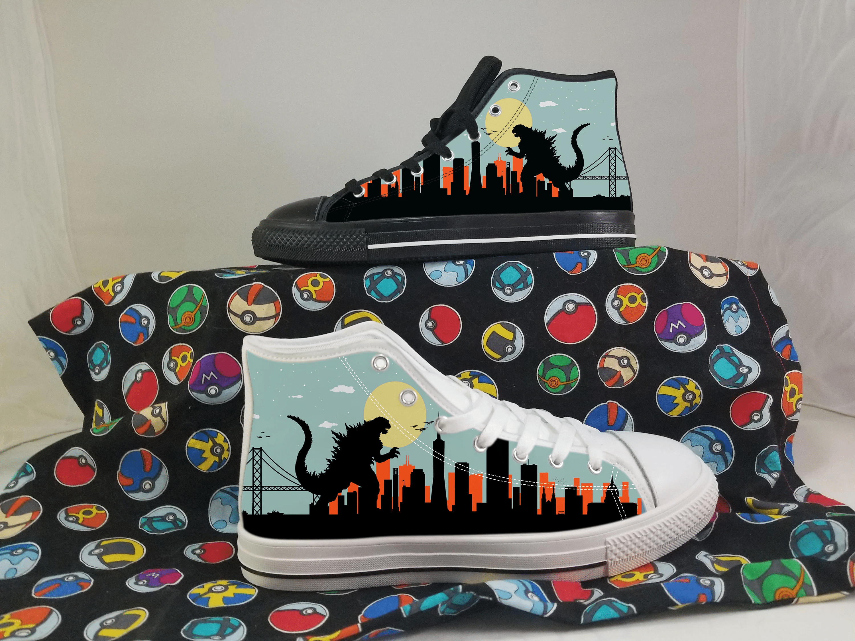 Godzilla Shoes, Godzilla Converse Style Shoes, Godzilla Gift Idea, Women's Men's High Top Sneakers