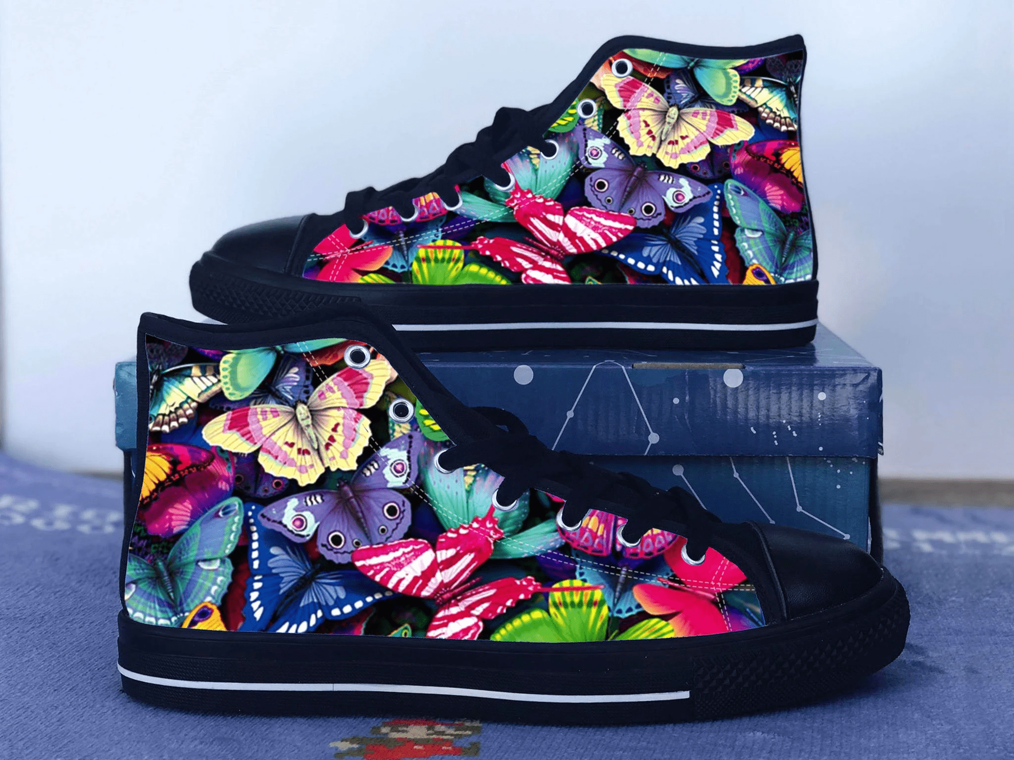 Butterfly Shoes, Butterfly Converse Style Shoes, Butterfly Fan Gift Idea, Women's Men's High Top Sneakers