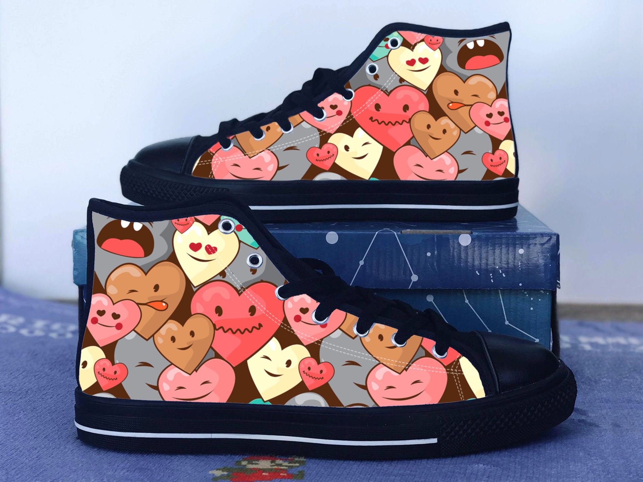 Hearts Shoes, Love Converse Style Shoes,  Cute Pretty Kawaii Fan Gift Idea, Women's Men's High Top Sneakers