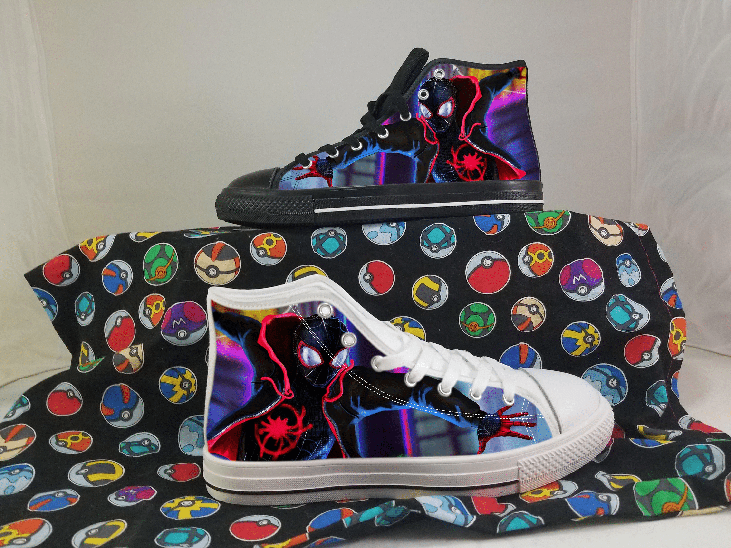 Spiderverse Shoes, Spiderman Converse Style Shoes, Peter Parker Runners, Women's Men's High Top Sneakers