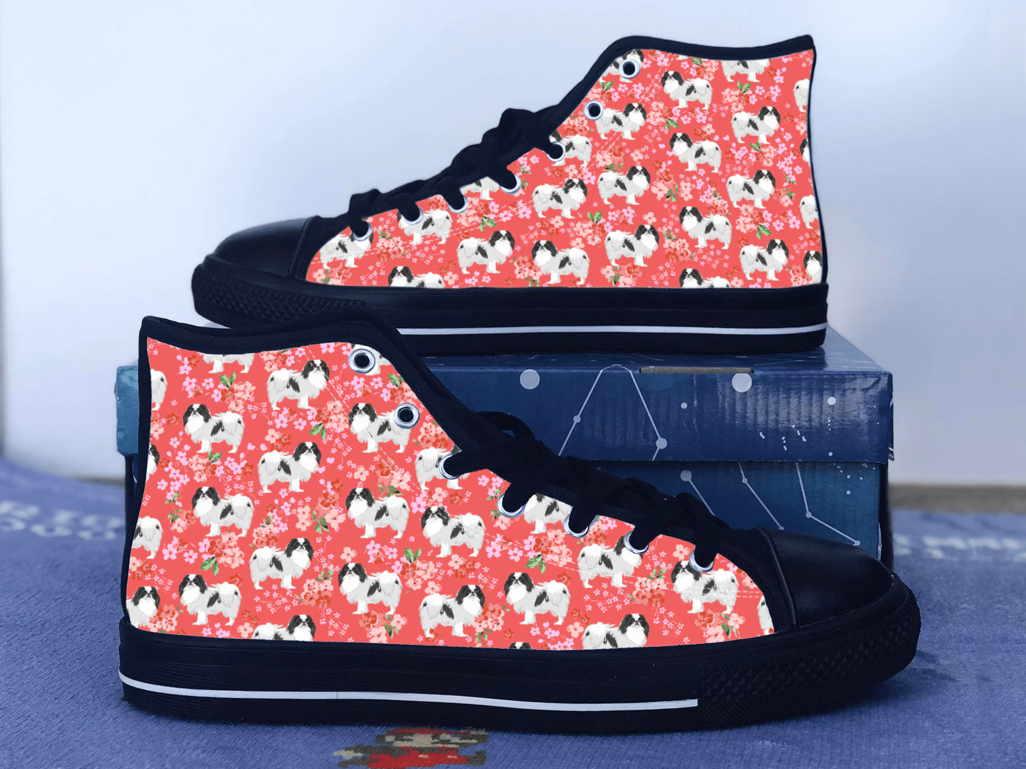 Japanese Chin Shoes, Japanese Chin Converse Style Shoes, Dog Lover Gift Idea, Women's Men's High Top Sneakers