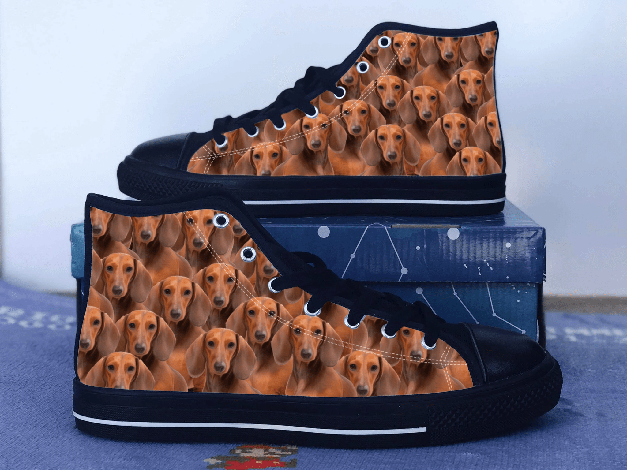 Dachshund Shoes, Wiener Dog Converse Style Shoes, Dog Lover Gift Idea, Women's Men's High Top Sneakers
