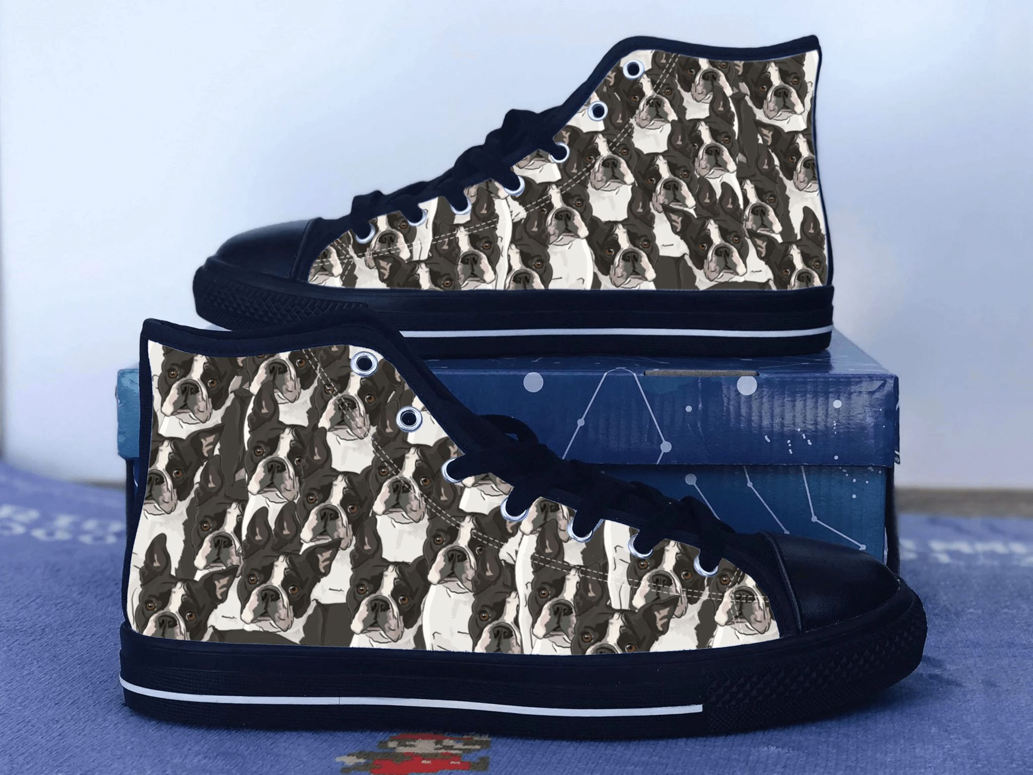 Boston Terrier Shoes, Boston Terrier Converse Style Shoes, Dog Lover Gift Idea, Women's Men's High Top Sneakers
