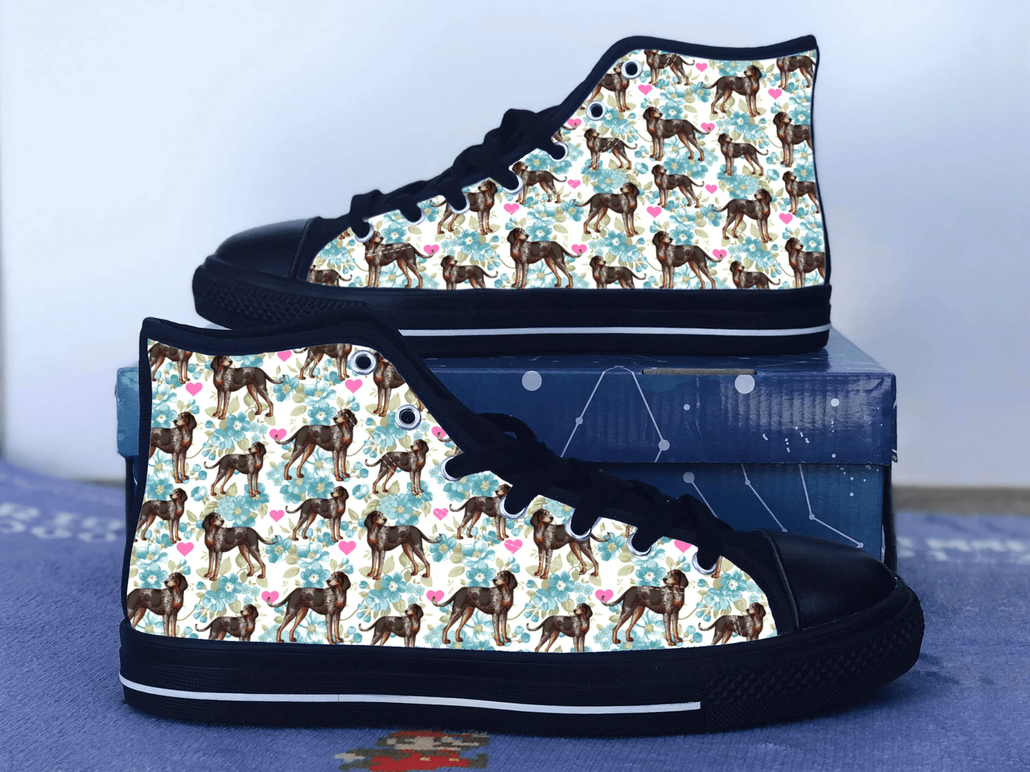 Bluetick Coohound Shoes, Bluetick Hound Converse Style Shoes, Dog Lover Gift Idea, Women's Men's High Top Sneakers