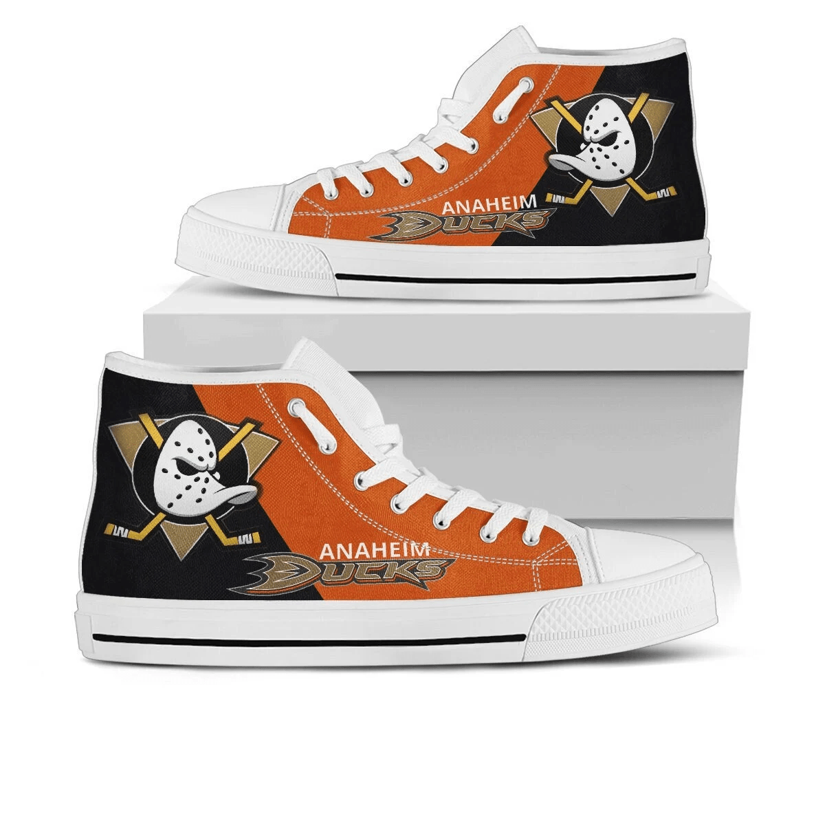 Anaheim Ducks Shoes, Anaheim Ducks Hockey Converse Style Shoes, Hockey Lover Gift Idea, Women's Men's High Top Sneakers
