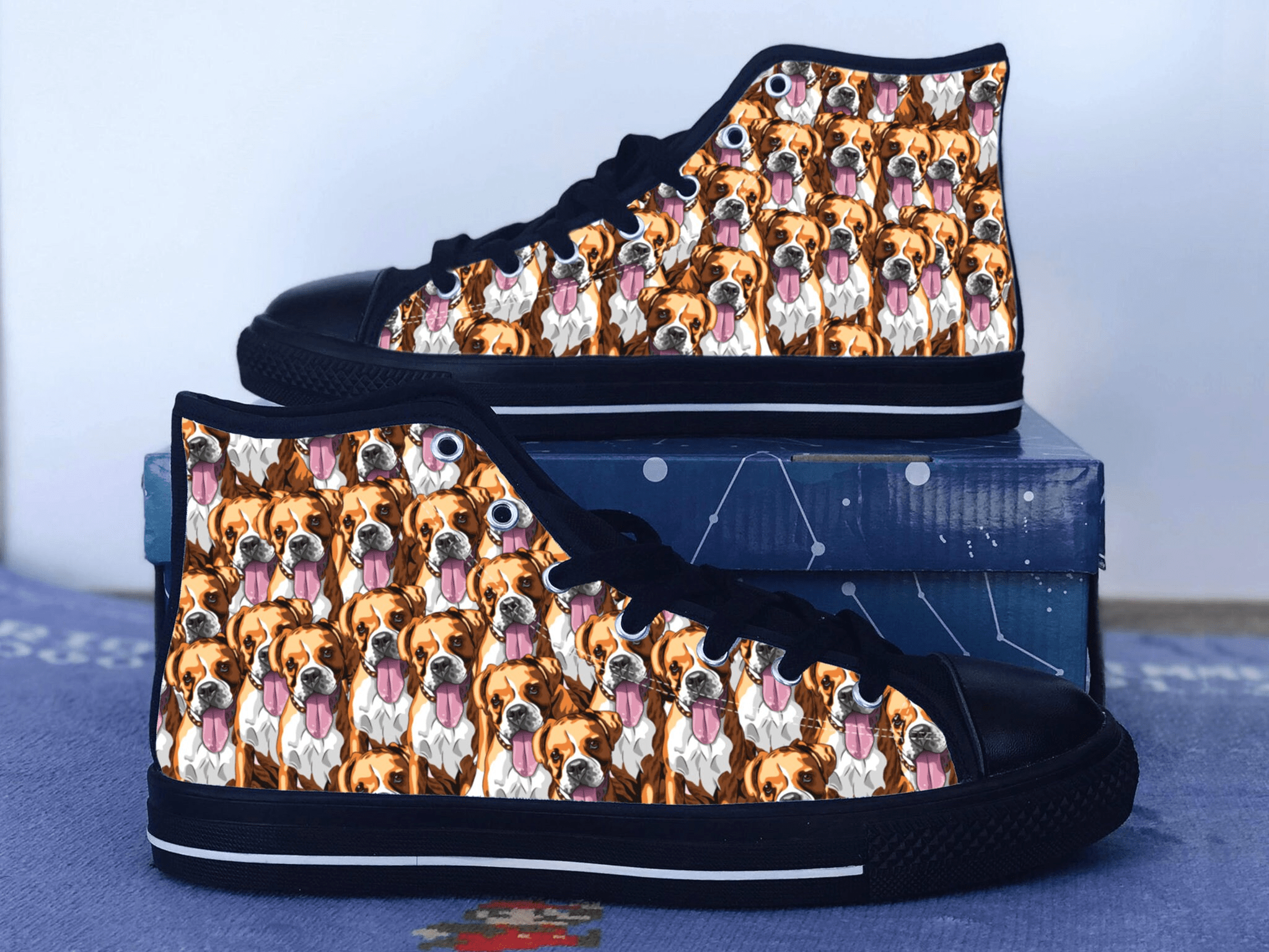 Boxer Dog Shoes, Boxer Dog Converse Style Shoes, Dog Lover Gift Idea, Women's Men's High Top Sneakers