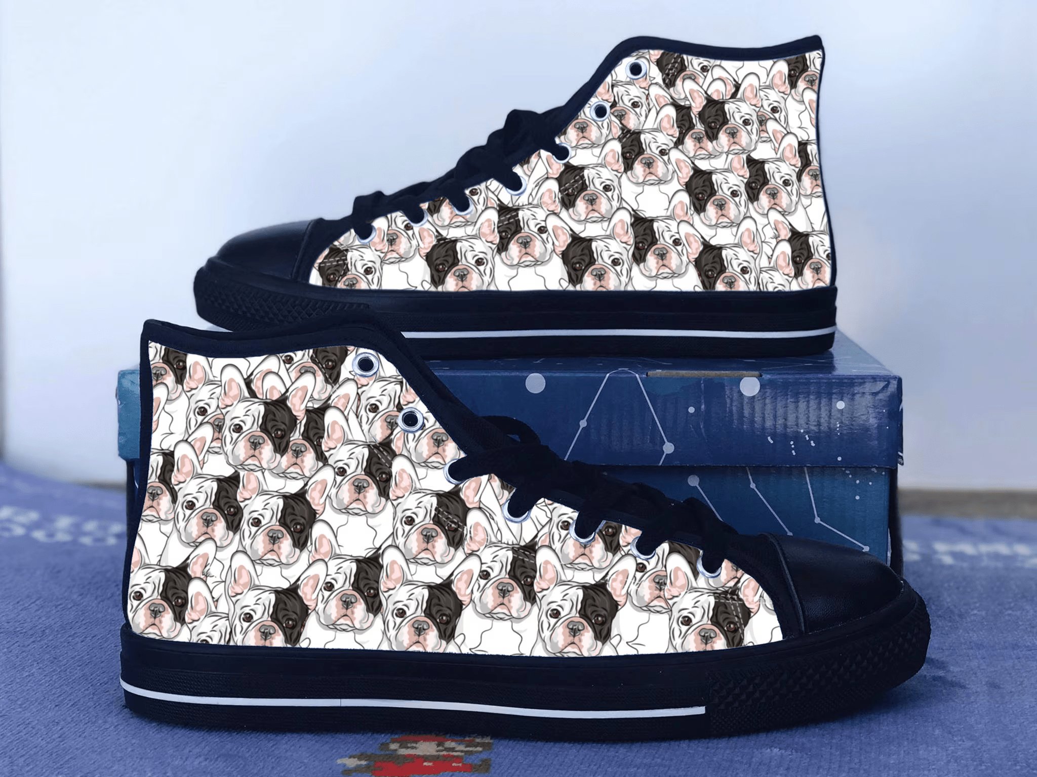 French Bulldog Shoes, French Bulldog Converse Style Shoes, Dog Lover Gift Idea, Women's Men's High Top Sneakers