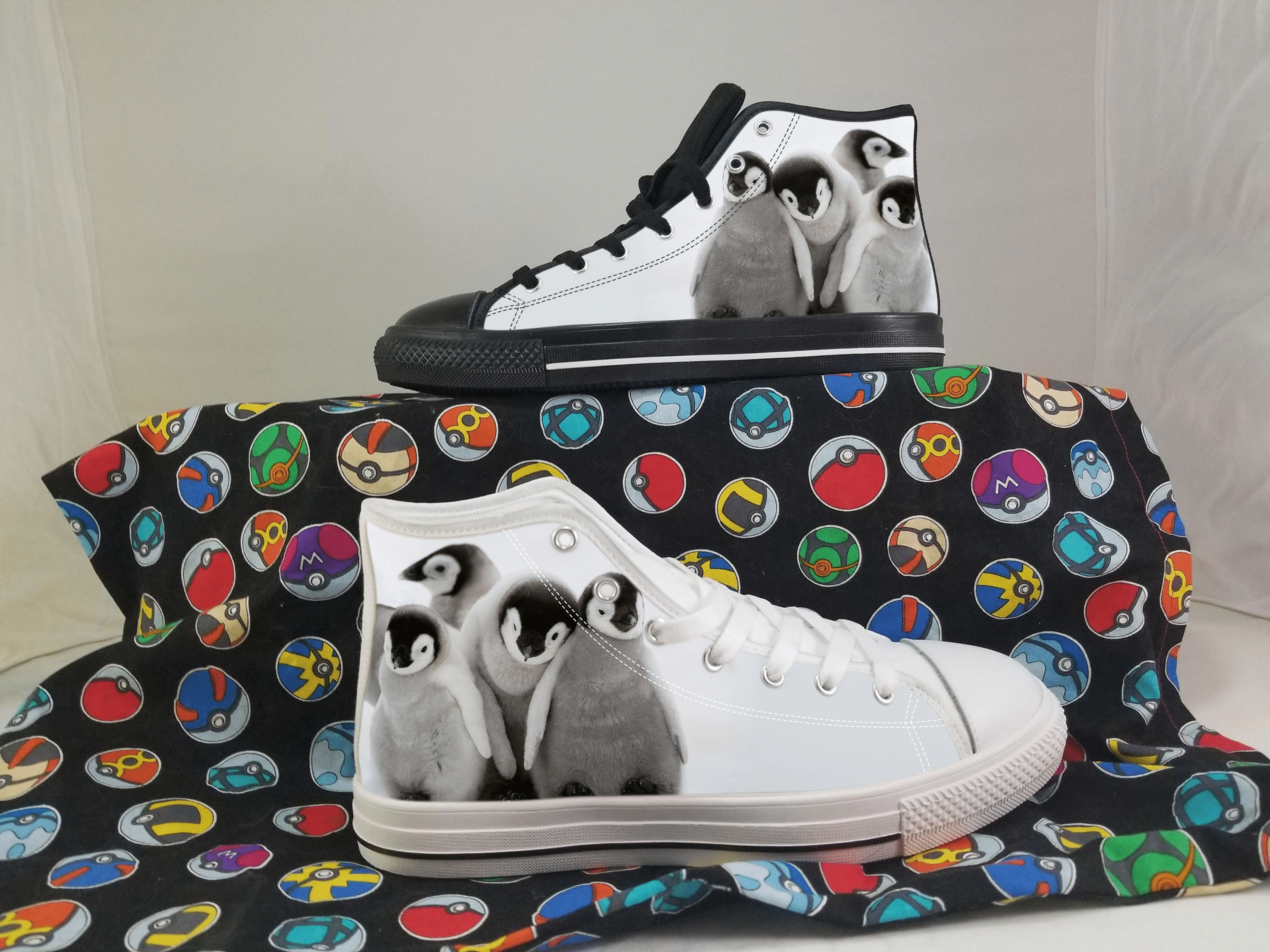 Penguin Shoes, Penguin Converse Style Shoes, Animal Lover Bird Gift Idea, Women's Men's High Top Sneakers