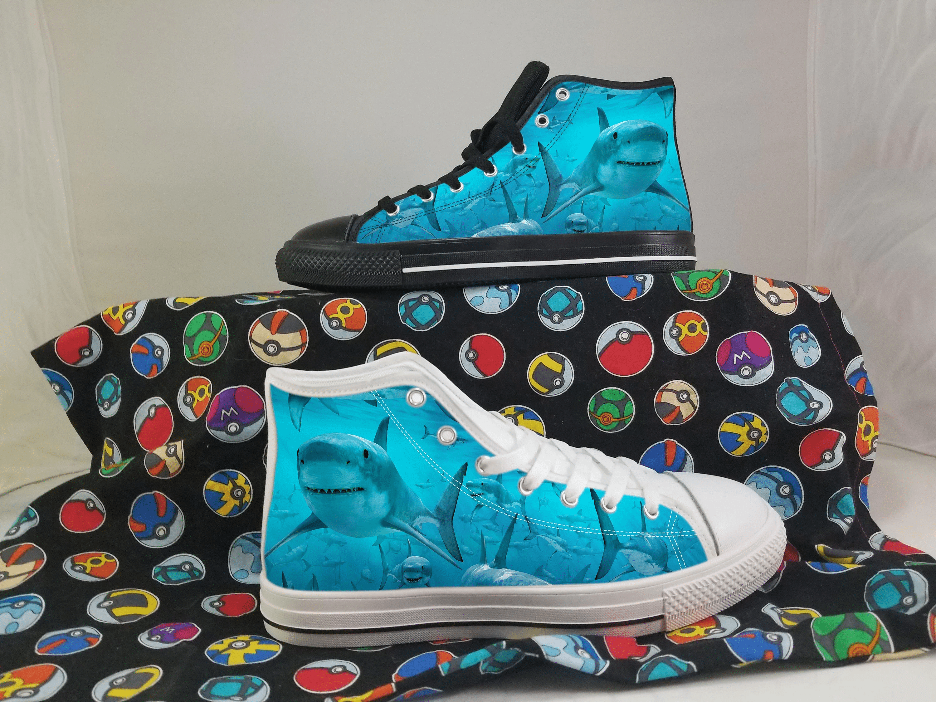 Sharks Shoes, Sharks Converse Style Shoes, Animal Lover Aquatic Gift Idea, Women's Men's High Top Sneakers