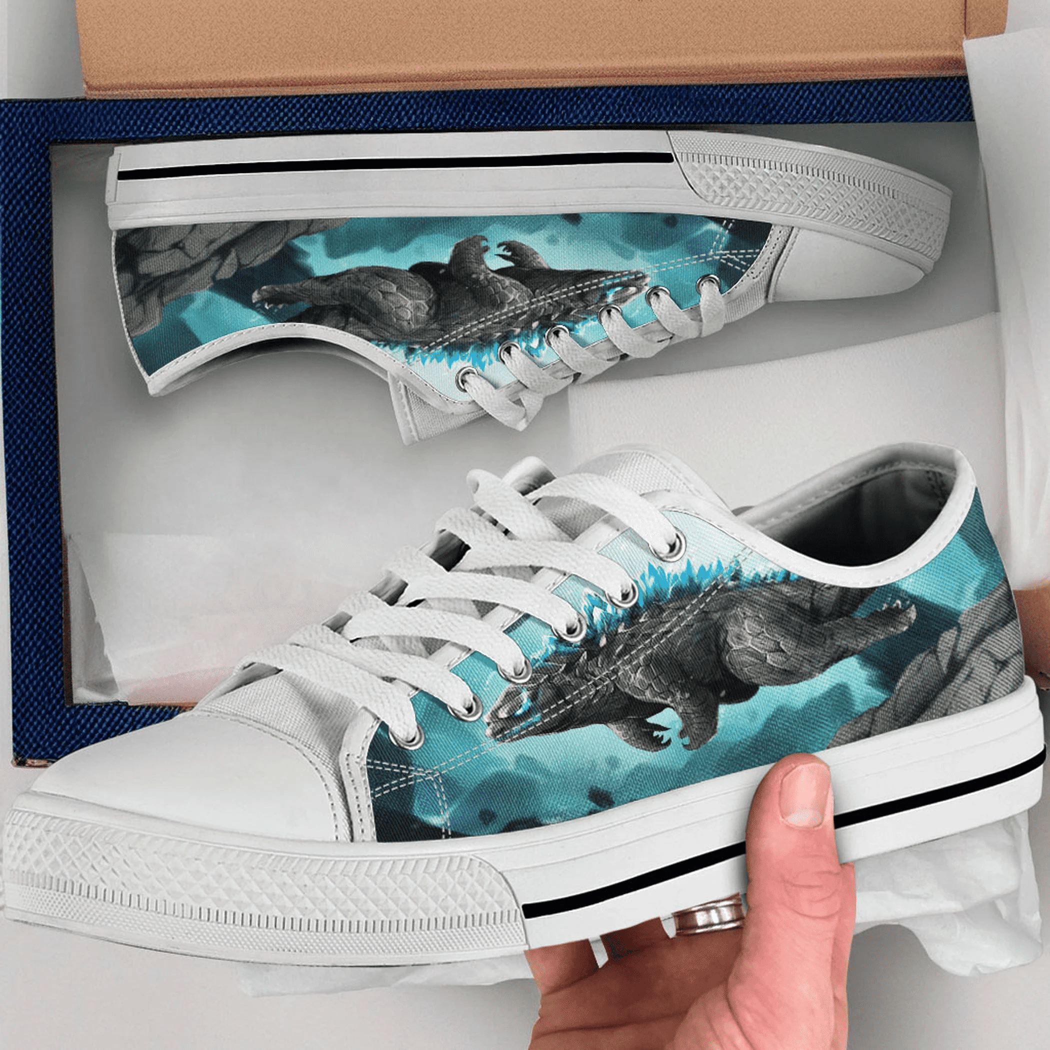 Godzilla Shoes, Godzilla Converse Style Shoes, Godzilla Gift Idea, Women's Men's High Top Sneakers