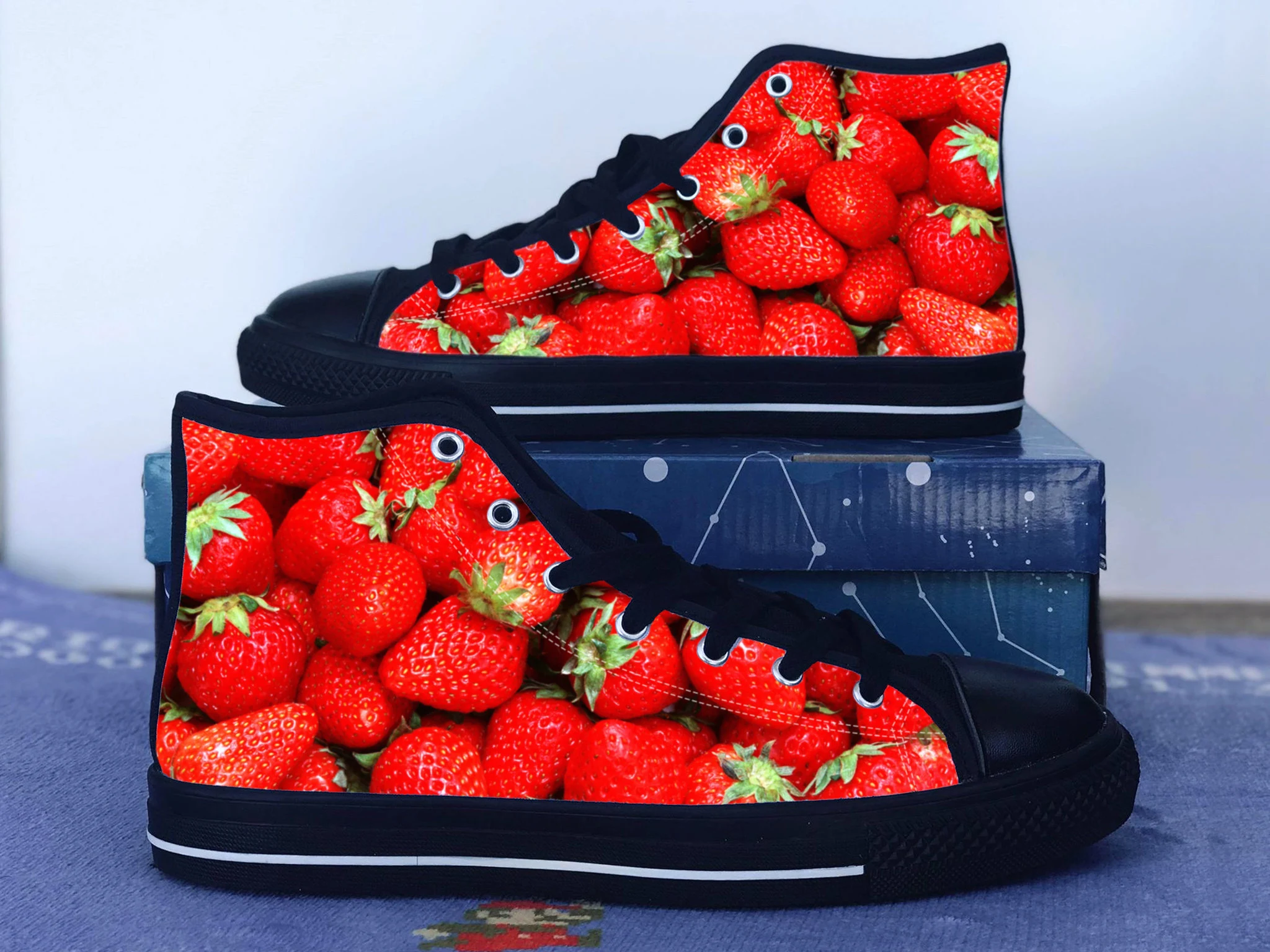 Strawberry Shoes, Fruit Converse Style Shoes,  Strawberry Fan Gift Idea, Women's Men's High Top Sneakers