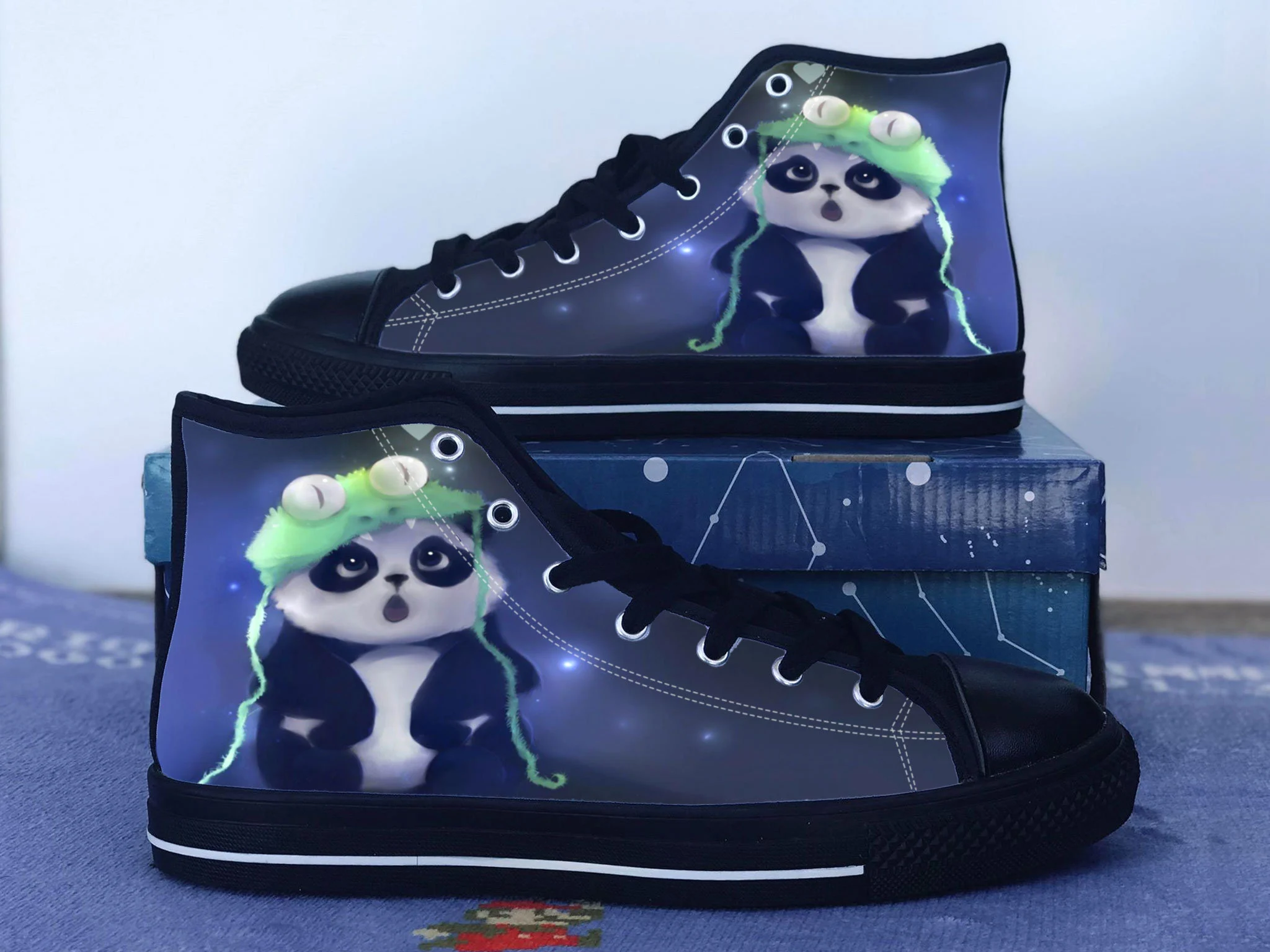 Panda Shoes, Animal Lover Converse Style Shoes, Panda Gift Idea, Women's Men's High Top Sneakers