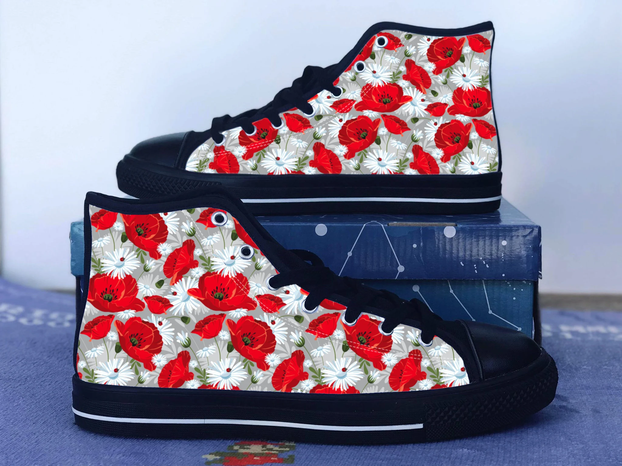 Floral Shoes, Flower Converse Style Shoes,  Pretty Cute Kawaii Fan Gift Idea, Women's Men's High Top Sneakers