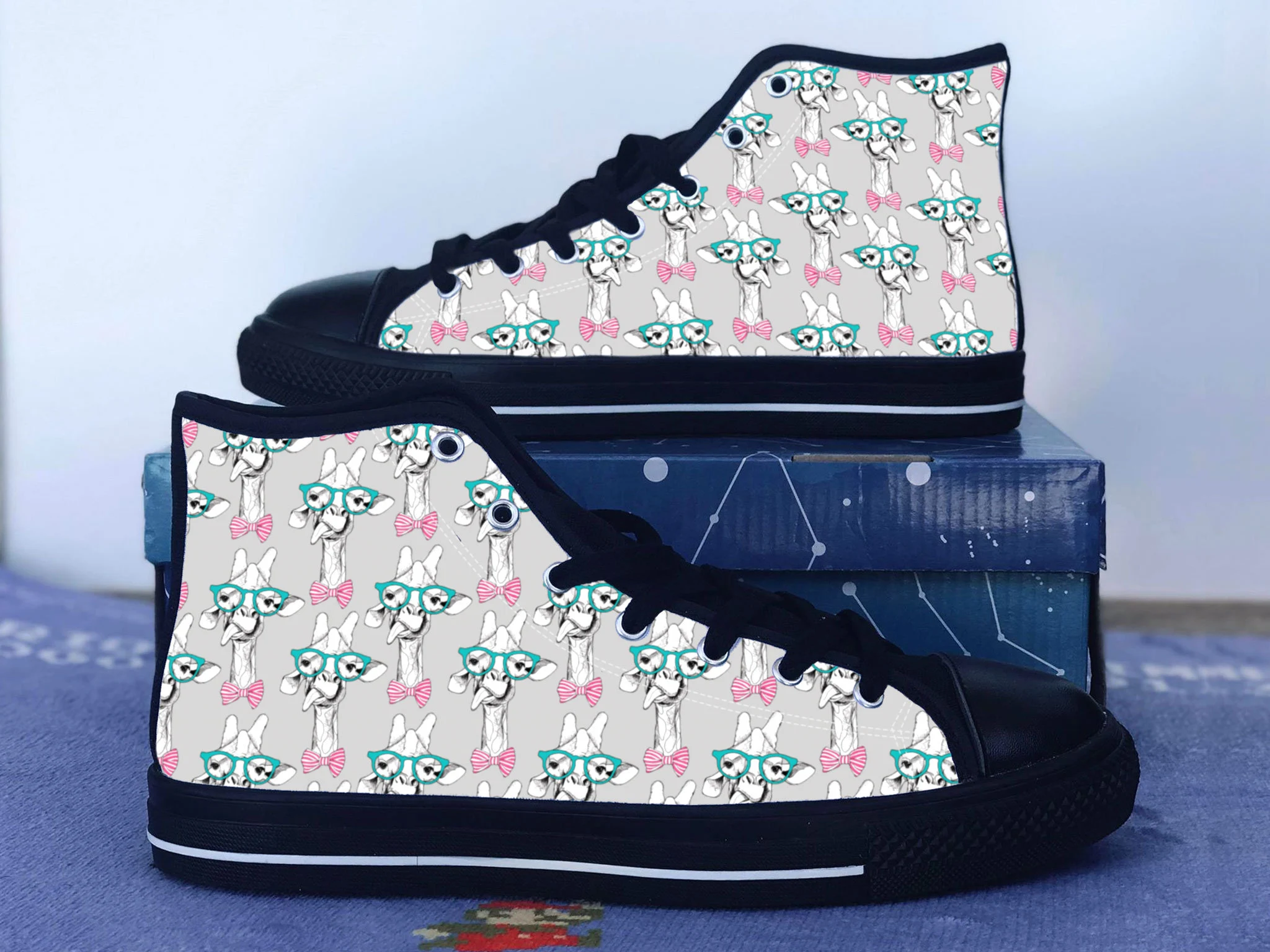 Hipster Giraffe Shoes, Animal Lover Converse Style Shoes,  Hipster Giraffe Gift Idea, Women's Men's High Top Sneakers
