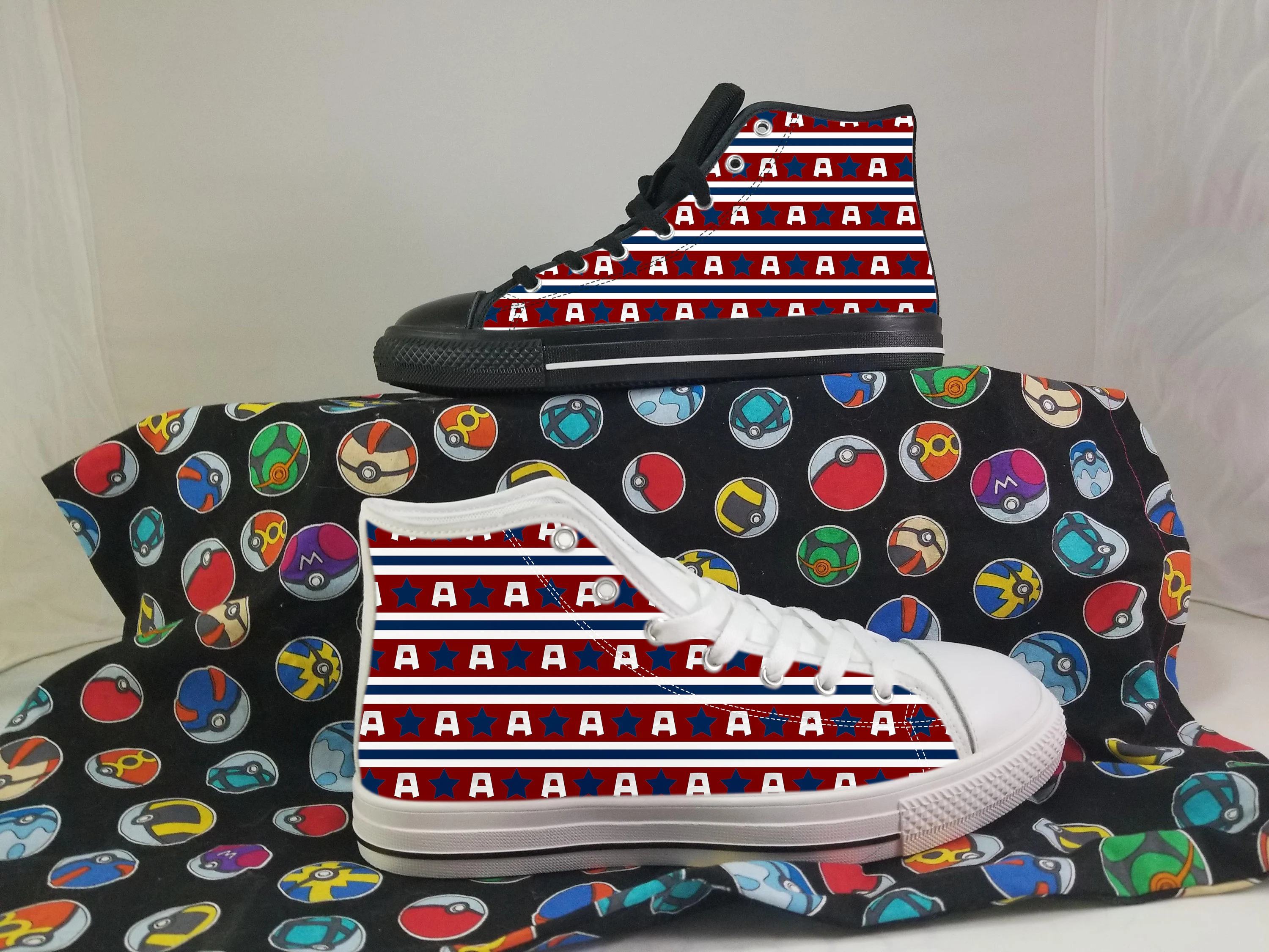 Stars and Stripes Shoes, Captain America Converse Style Shoes, Superhero Gift Idea, Women's Men's High Top Sneakers
