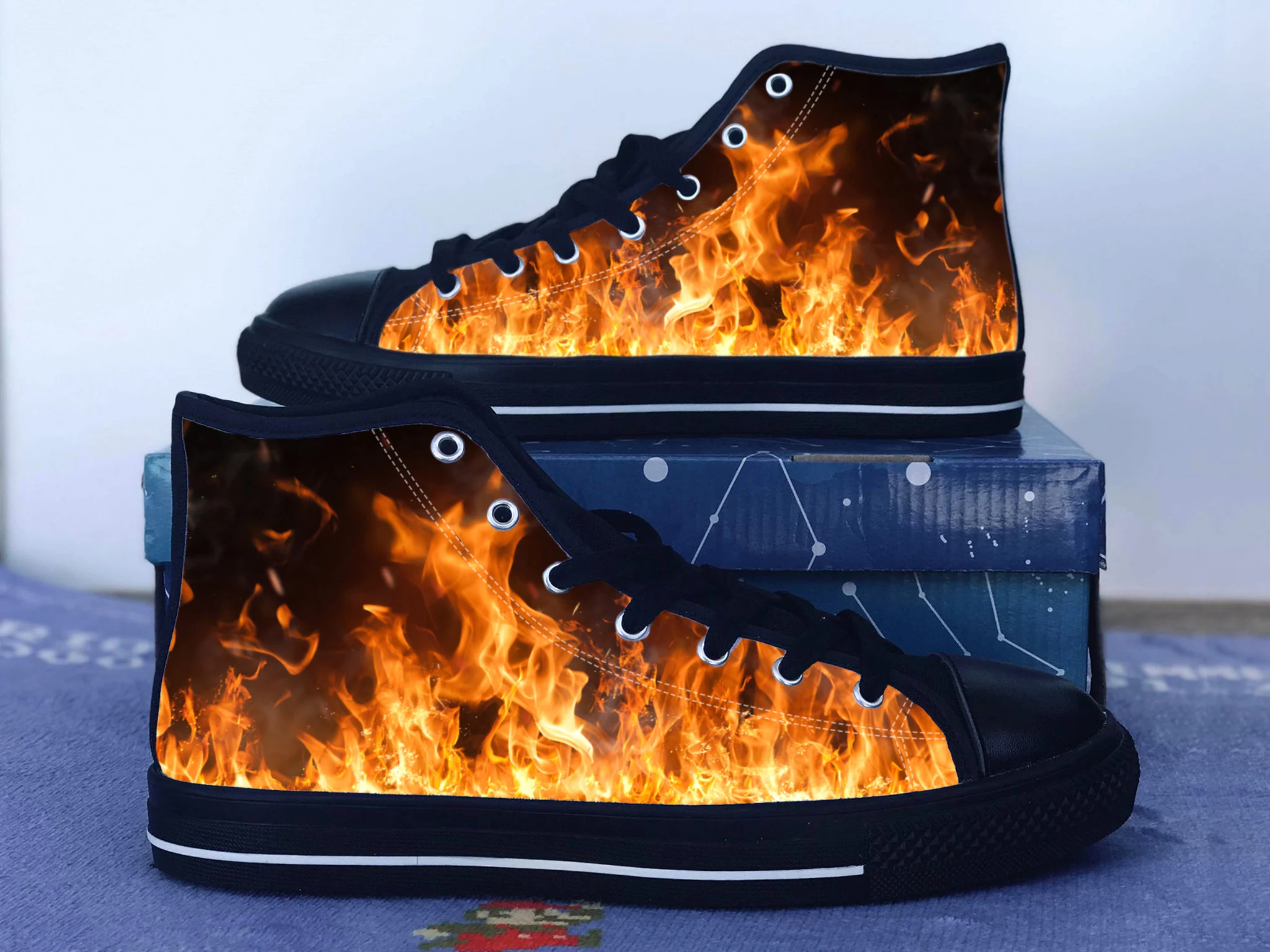 Blaze It Shoes, Fire Converse Style Shoes,  Pyro Fan Gift Idea, Women's Men's High Top Sneakers