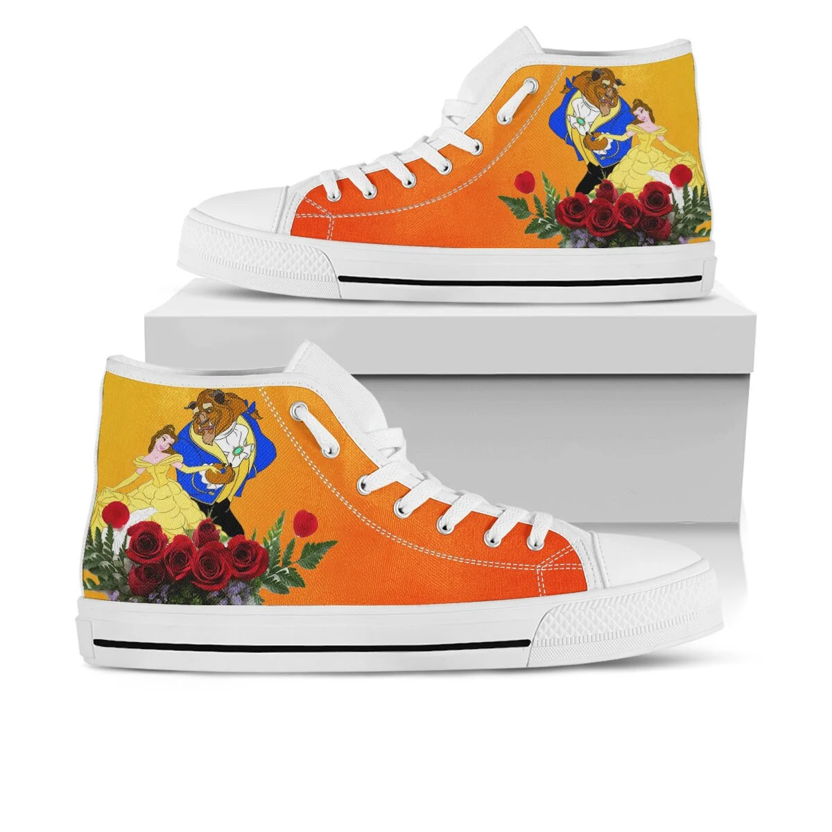Beauty and the Beast Shoes, Beauty and the Beast Converse Style Shoes, Beauty and the Beast Lover Gift Idea, Women's Men's High Top Sneakers