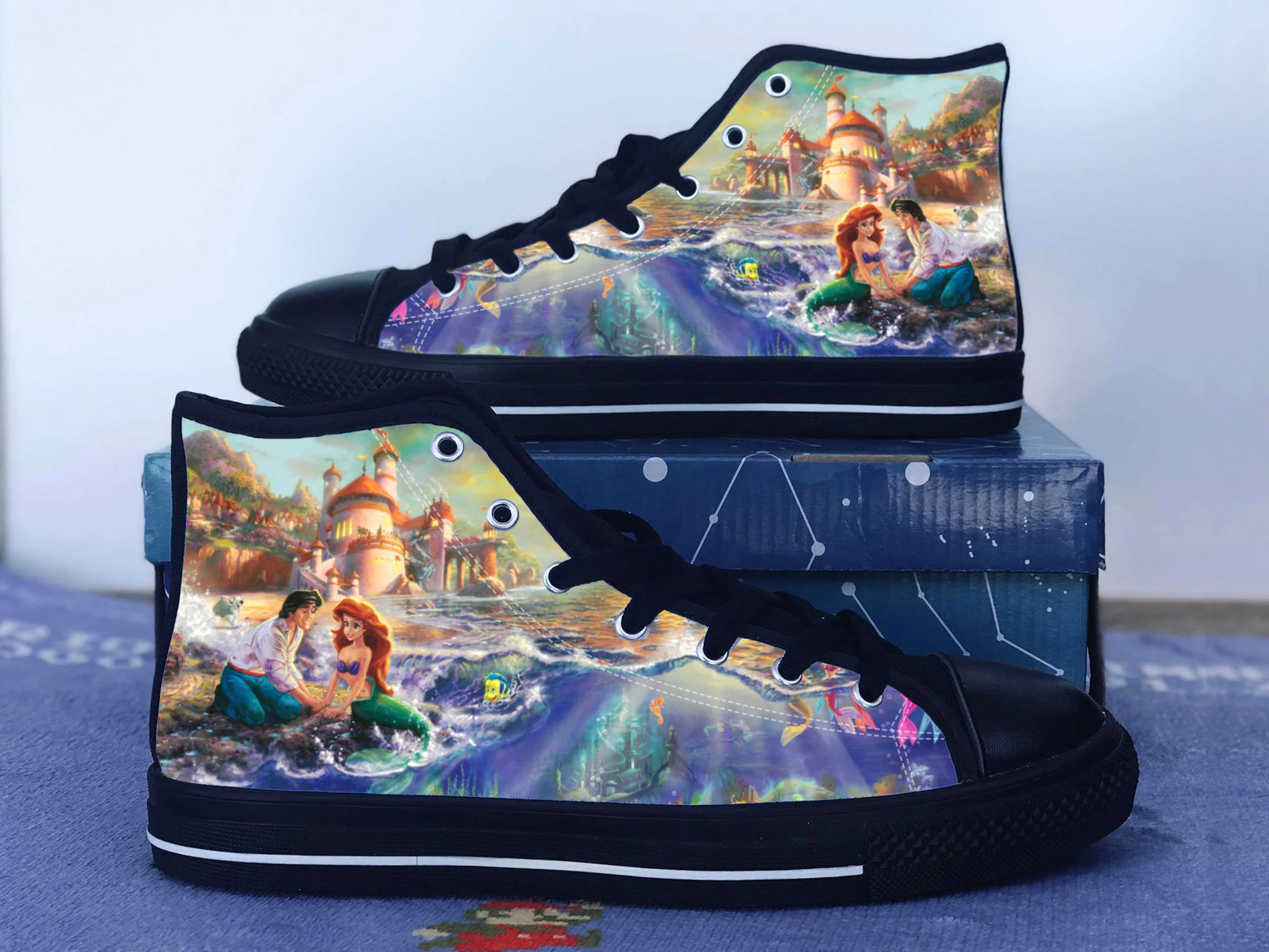 Little Mermaid Shoes, Little Mermaid Converse Style Shoes, Disney Gift Idea, Women's Men's High Top Sneakers