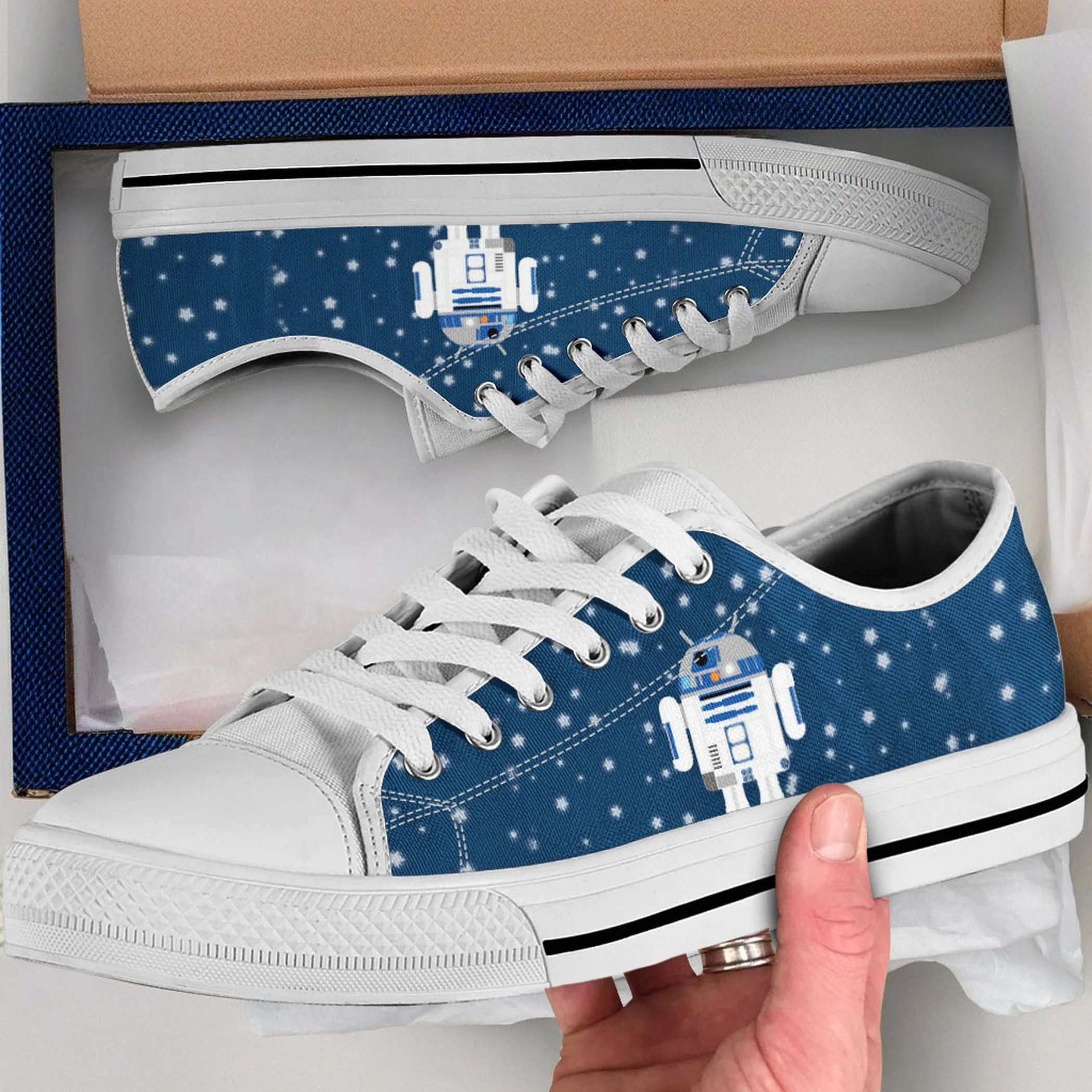 R2D2 Shoes, R2D2 Converse Style Shoes, R2D2 Gift Idea, Women's Men's High Top Sneakers