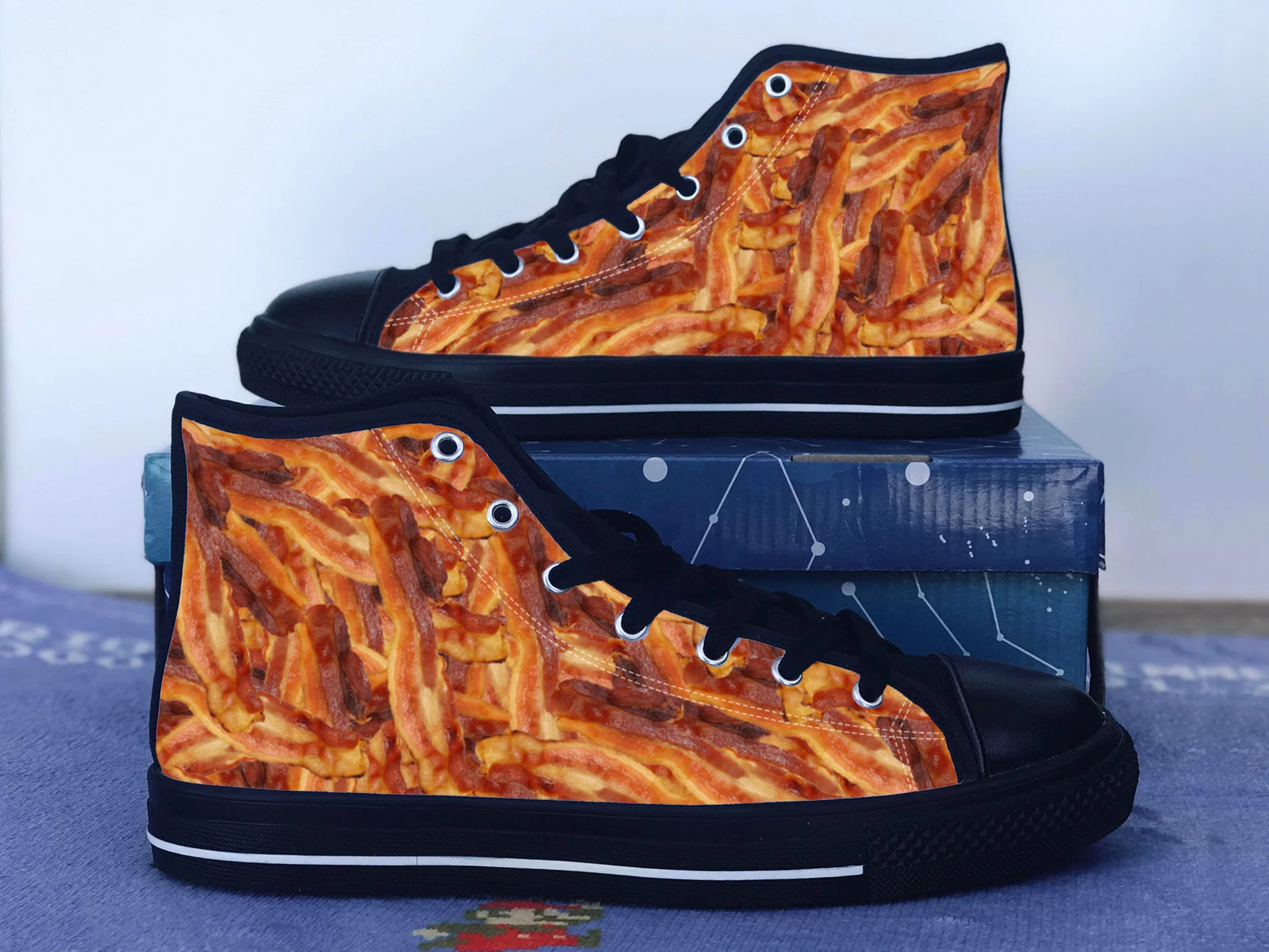 Bacon Shoes, Bacon Converse Style Shoes,  Bacon Fan Gift Idea, Women's Men's High Top Sneakers