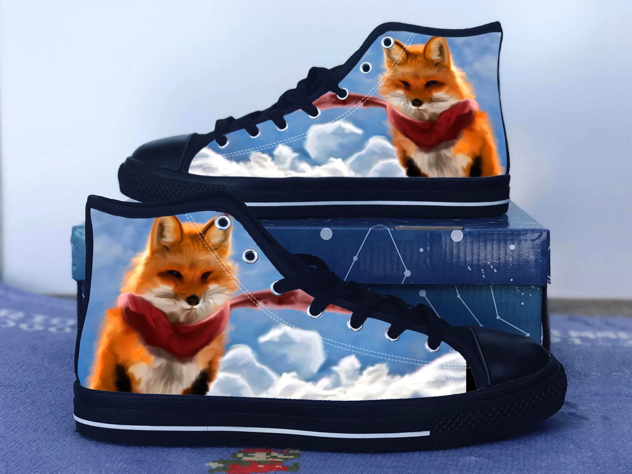 Fox Shoes,   Animal lover Converse Style Shoes,  Foxes Gift Idea, Women's Men's High Top Sneakers
