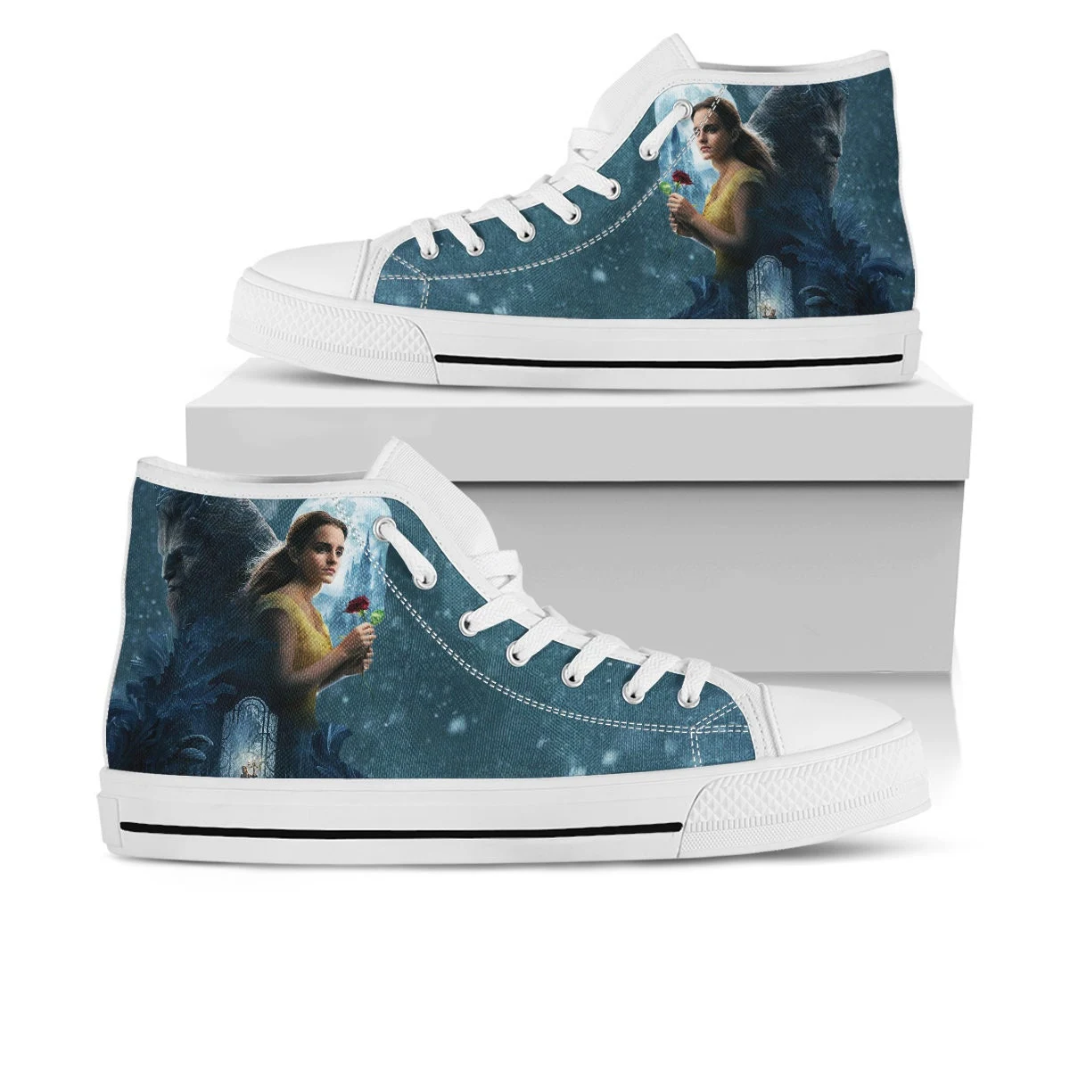 Beauty and the Beast Shoes, Beauty and the Beast Converse Style Shoes, Beauty and the Beast Lover Gift Idea, Women's Men's High Top Sneakers