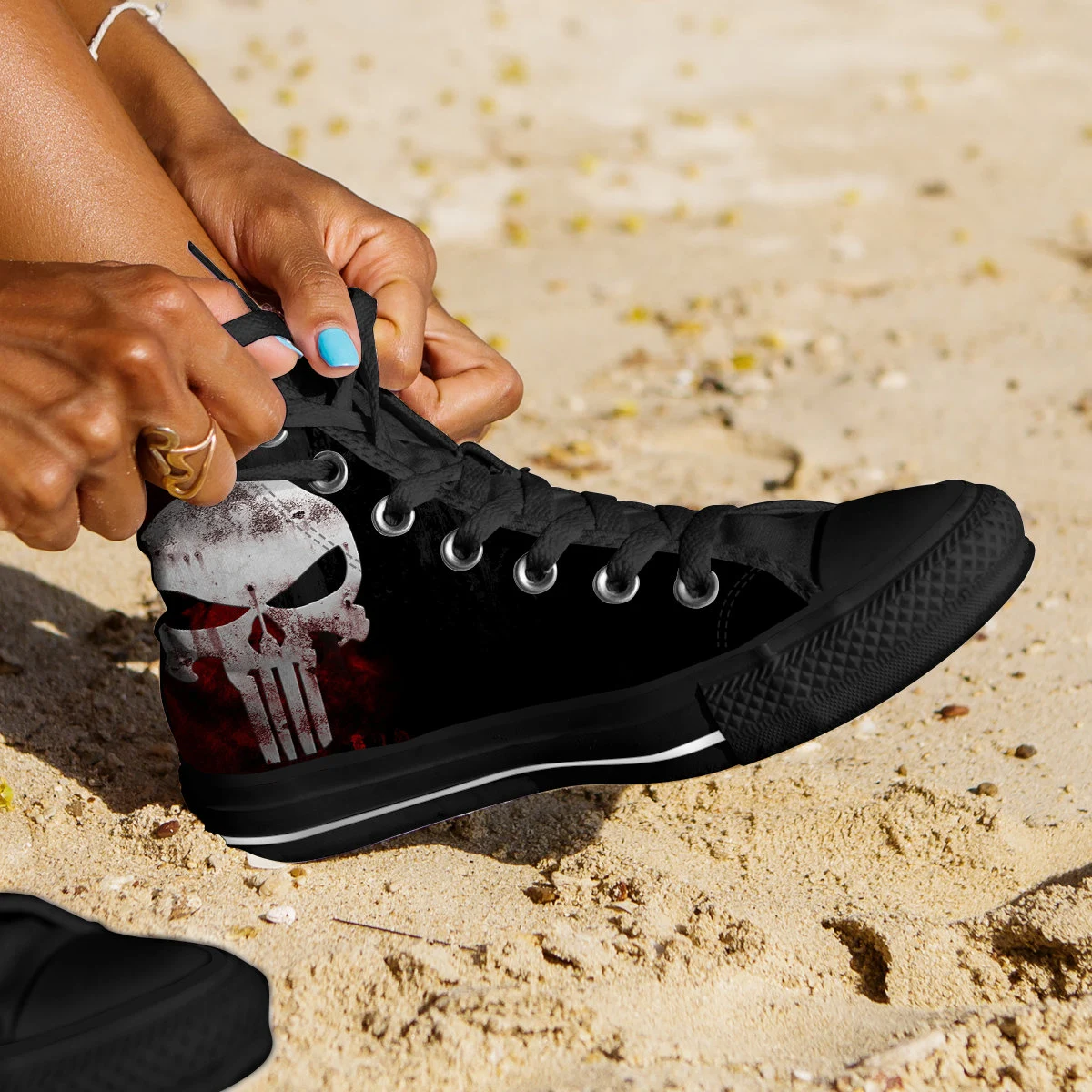 Punisher Shoes, Punisher Converse Style Shoes, The Punisher Fan Gift Idea, Women's Men's High Top Sneakers
