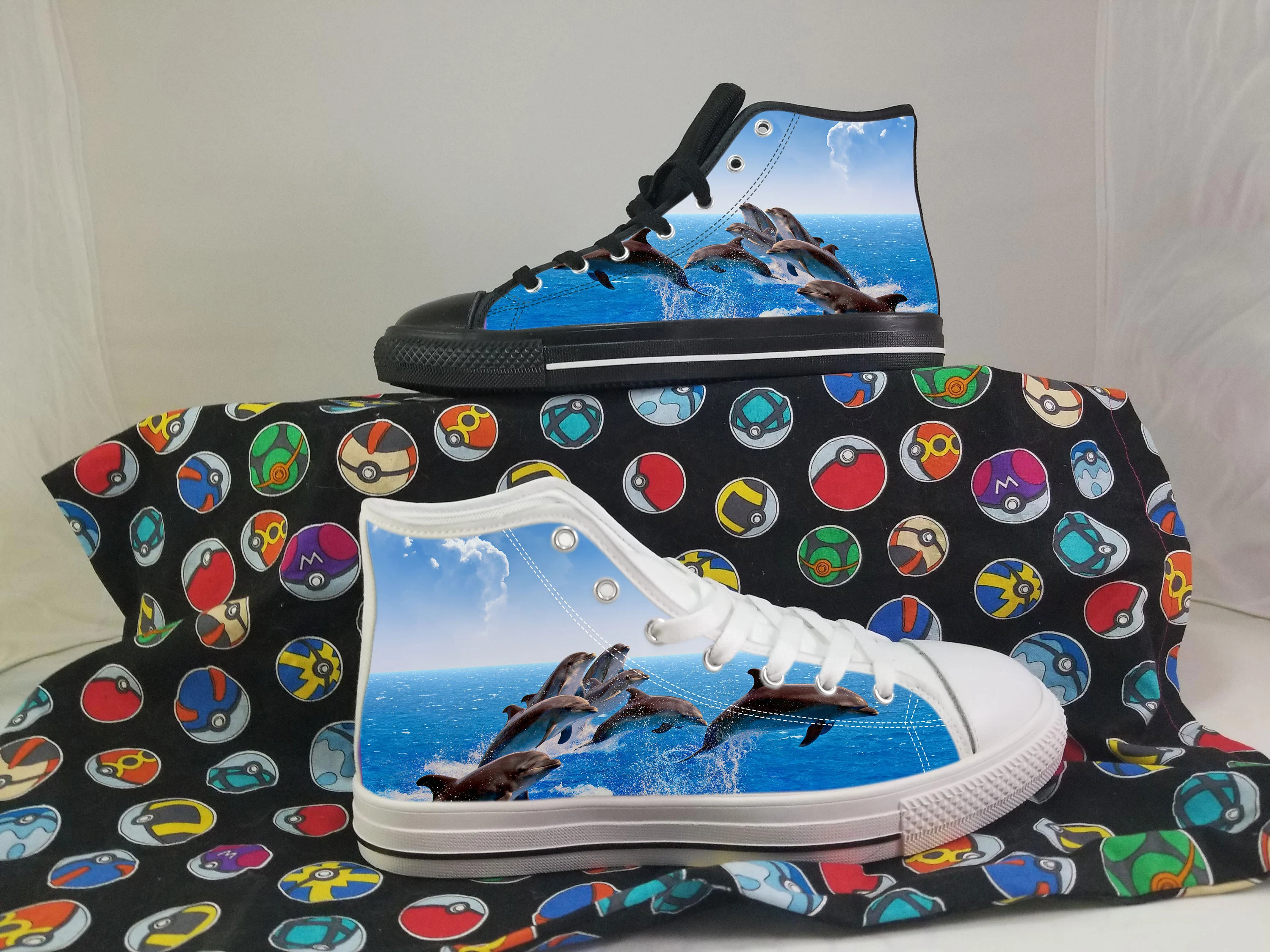 Dolphin Shoes, Dolphin Converse Style Shoes, Dolphin animal lover Gift Idea, Women's Men's High Top Sneakers