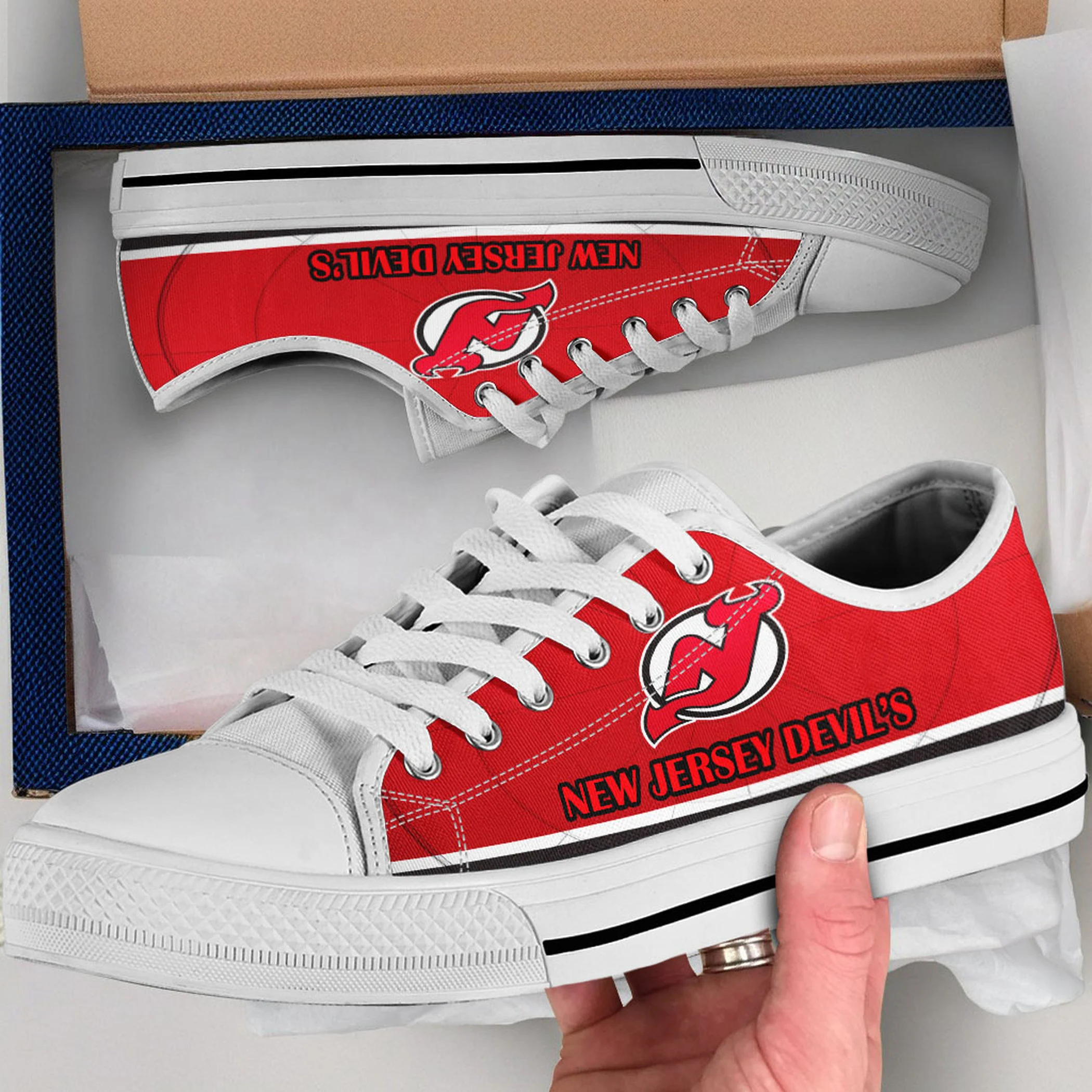 New Jersey Devil's Shoes, New Jersey Devil's Converse Style Shoes, New Jersey Devil's Gift Idea, Women's Men's High Top Sneakers