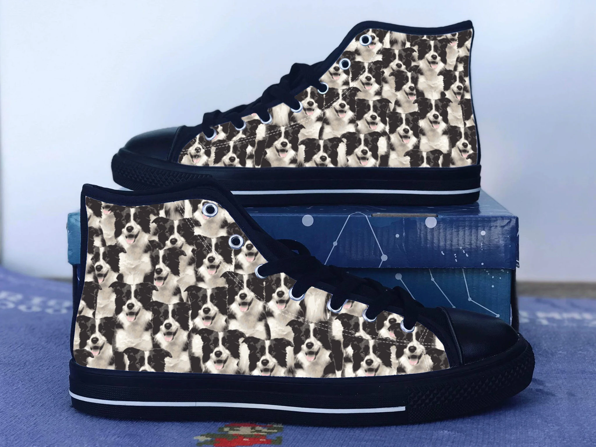 Border Collie Shoes, Border Collie Converse Style Shoes, Dog Lover Gift Idea, Women's Men's High Top Sneakers