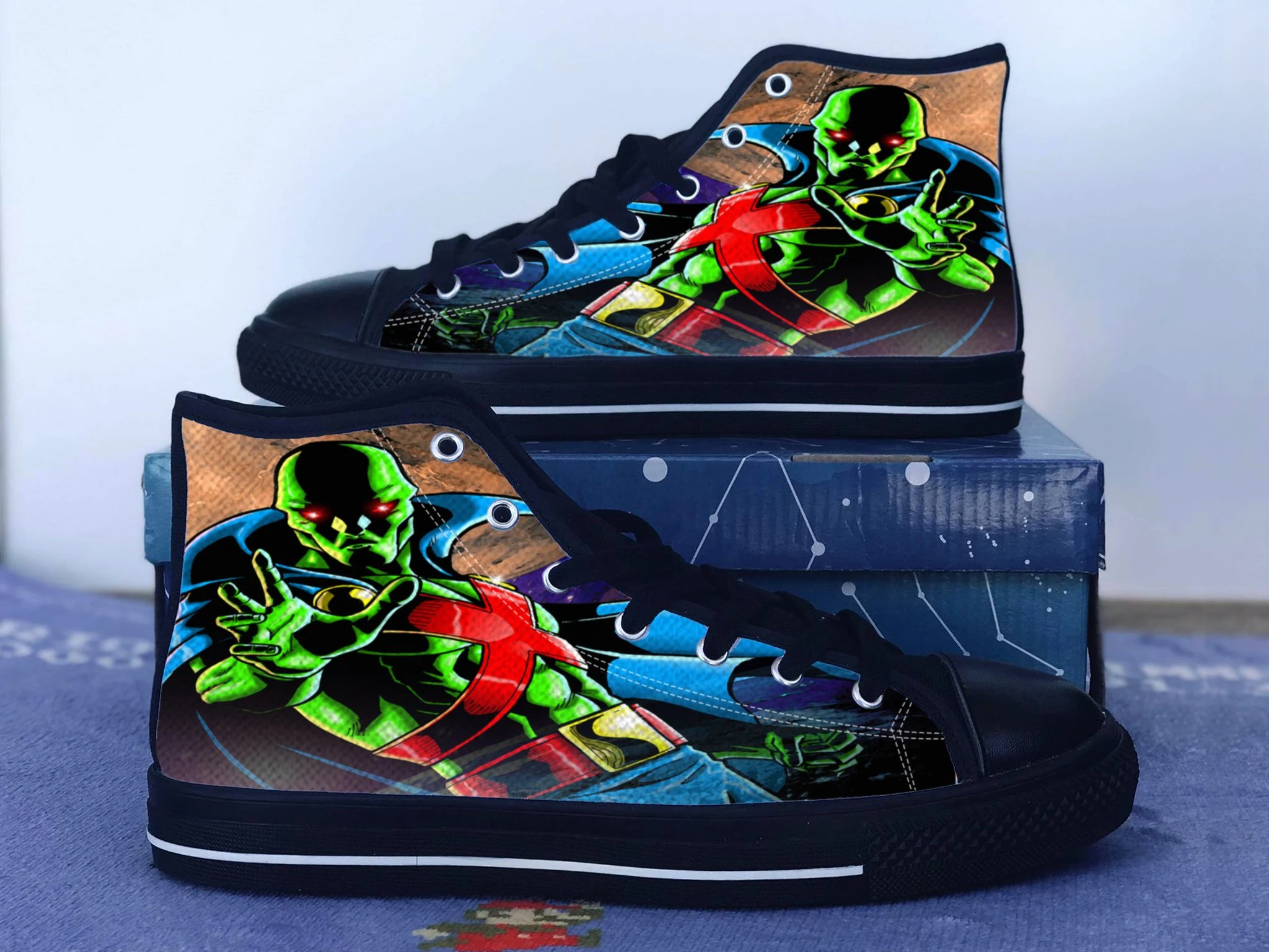 Martian Manhunter Shoes, J'onn J'onzz Converse Style Shoes, Superhero Gift Idea, Women's Men's High Top Sneakers