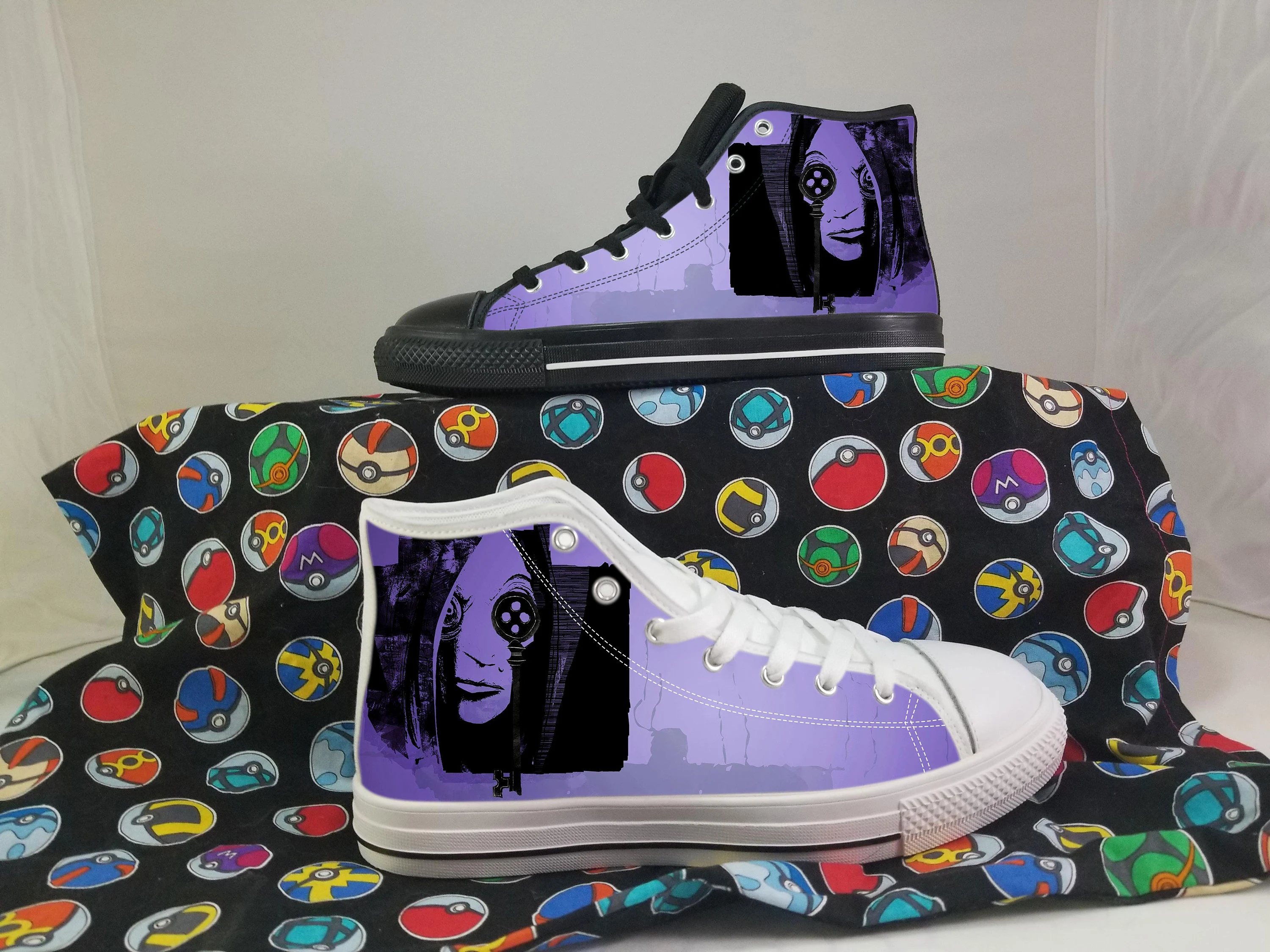 Coraline Shoes, Coraline Converse Style Shoes, Neil Gaiman Gift Idea, Women's Men's High Top Sneakers