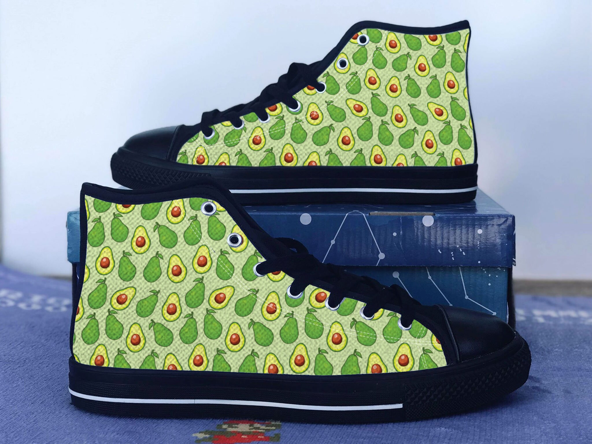 Avocado Shoes,   Vegetable Converse Style Shoes,  Vegan Vegetarian Gift Idea, Women's Men's High Top Sneakers