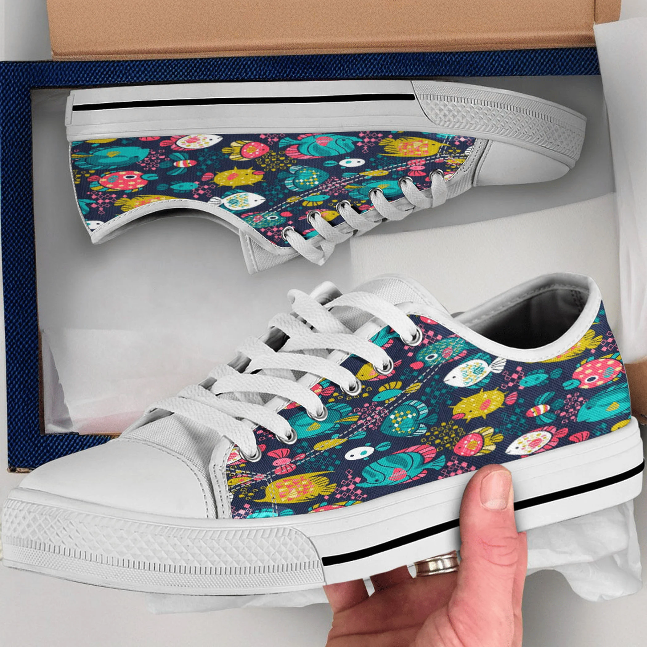 Fish Shoes, Fish Converse Style Shoes, Fish Gift Idea, Women's Men's High Top Sneakers